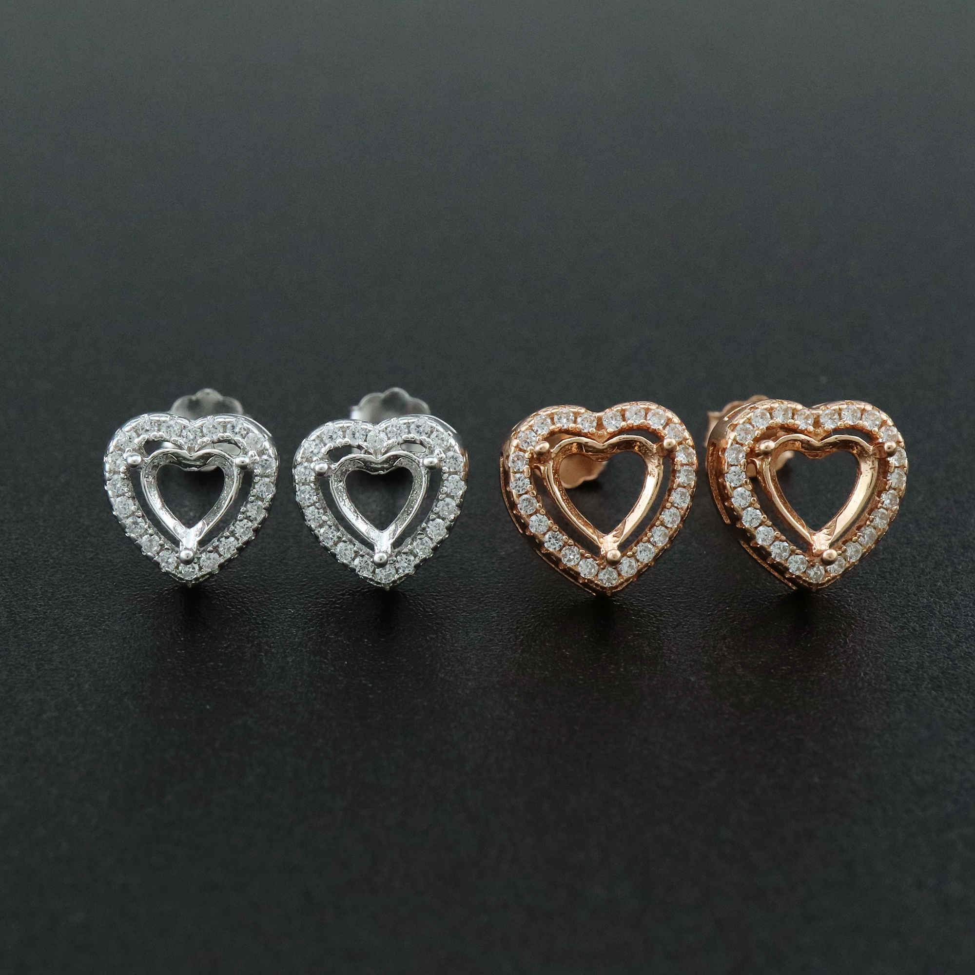 1Pair 5-6MM Rose Gold Plated Solid 925 Sterling Silver Heart Prong Bezel DIY Studs Earrings Settings for Gemstone Jewelry Supplies 1706051 - Click Image to Close