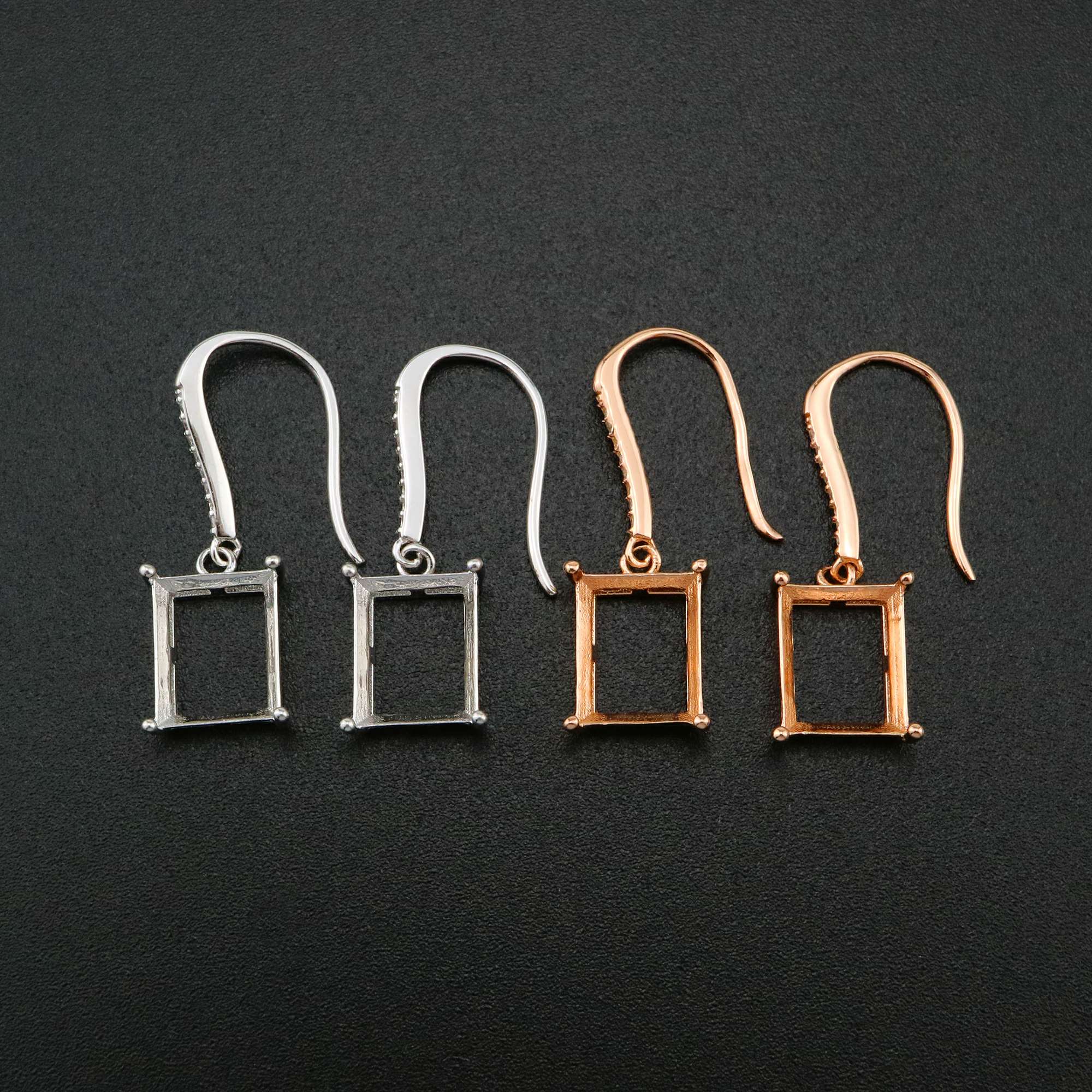 1Pair 8x10MM Rectangle Hook Earrings Settings Rose Gold Plated Solid 925 Sterling Silver Bezel DIY Supplies for Gemstone Jewelry 1706059 - Click Image to Close