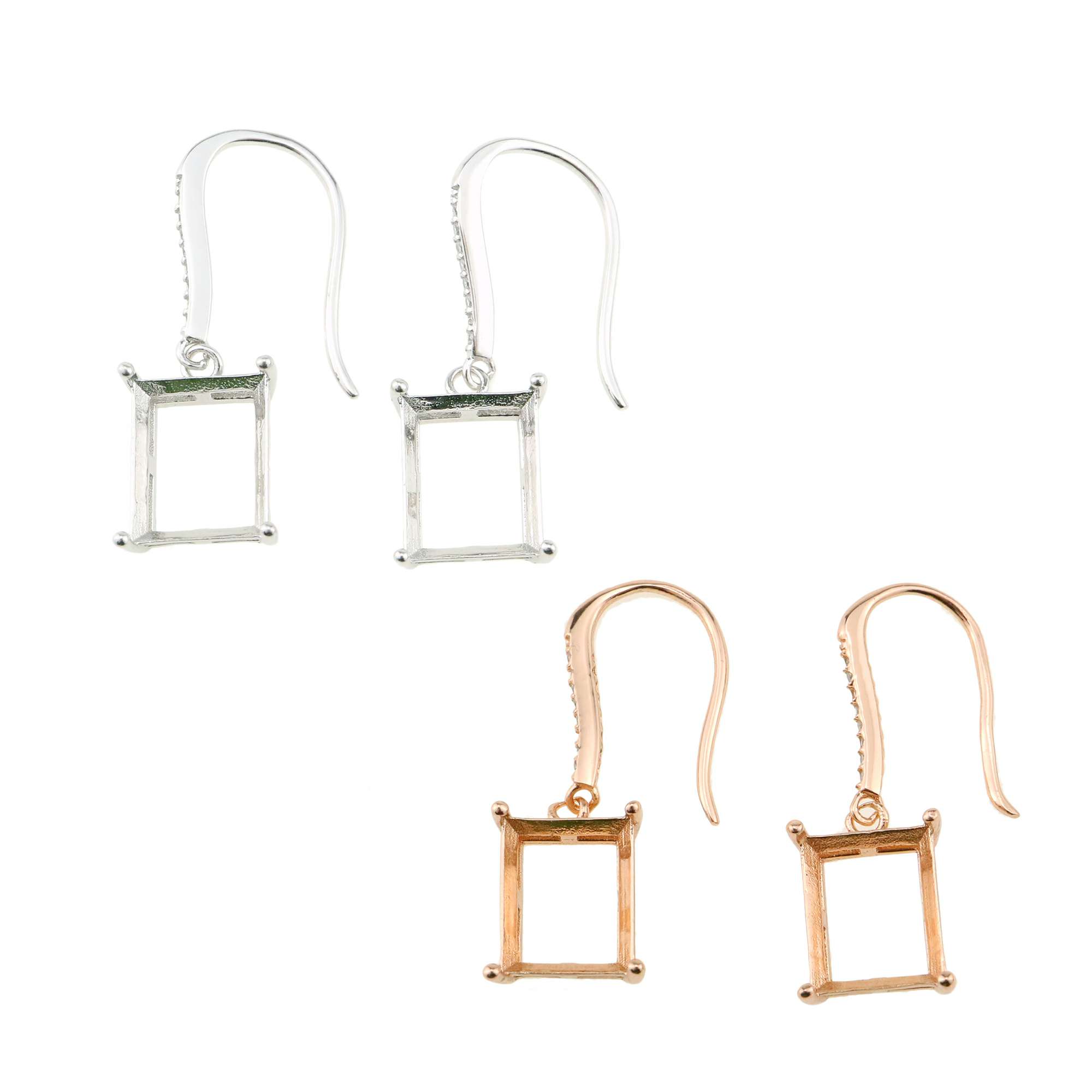 1Pair 8x10MM Rectangle Hook Earrings Settings Rose Gold Plated Solid 925 Sterling Silver Bezel DIY Supplies for Gemstone Jewelry 1706059 - Click Image to Close