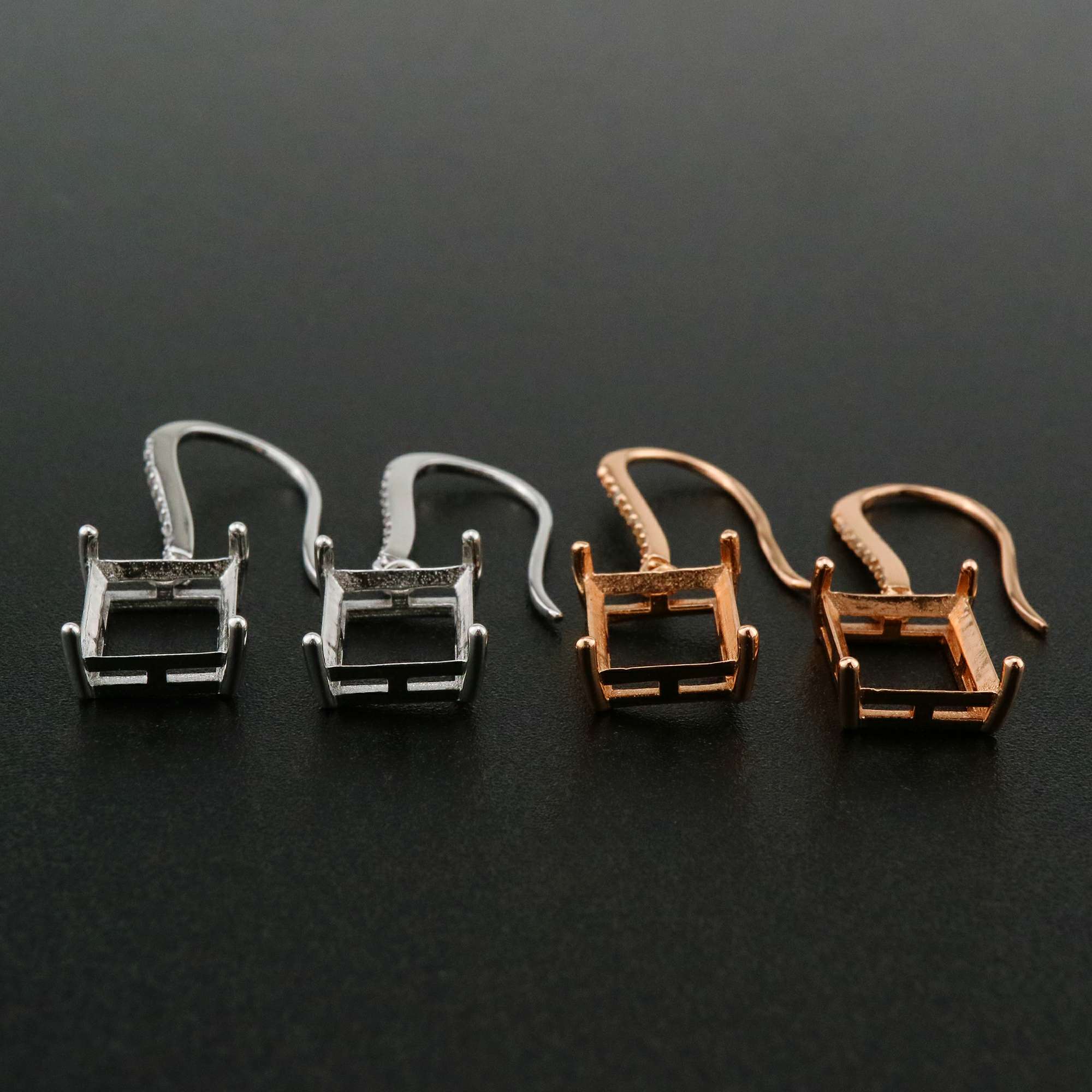 1Pair 8x10MM Rectangle Hook Earrings Settings Rose Gold Plated Solid 925 Sterling Silver Bezel DIY Supplies for Gemstone Jewelry 1706059 - Click Image to Close