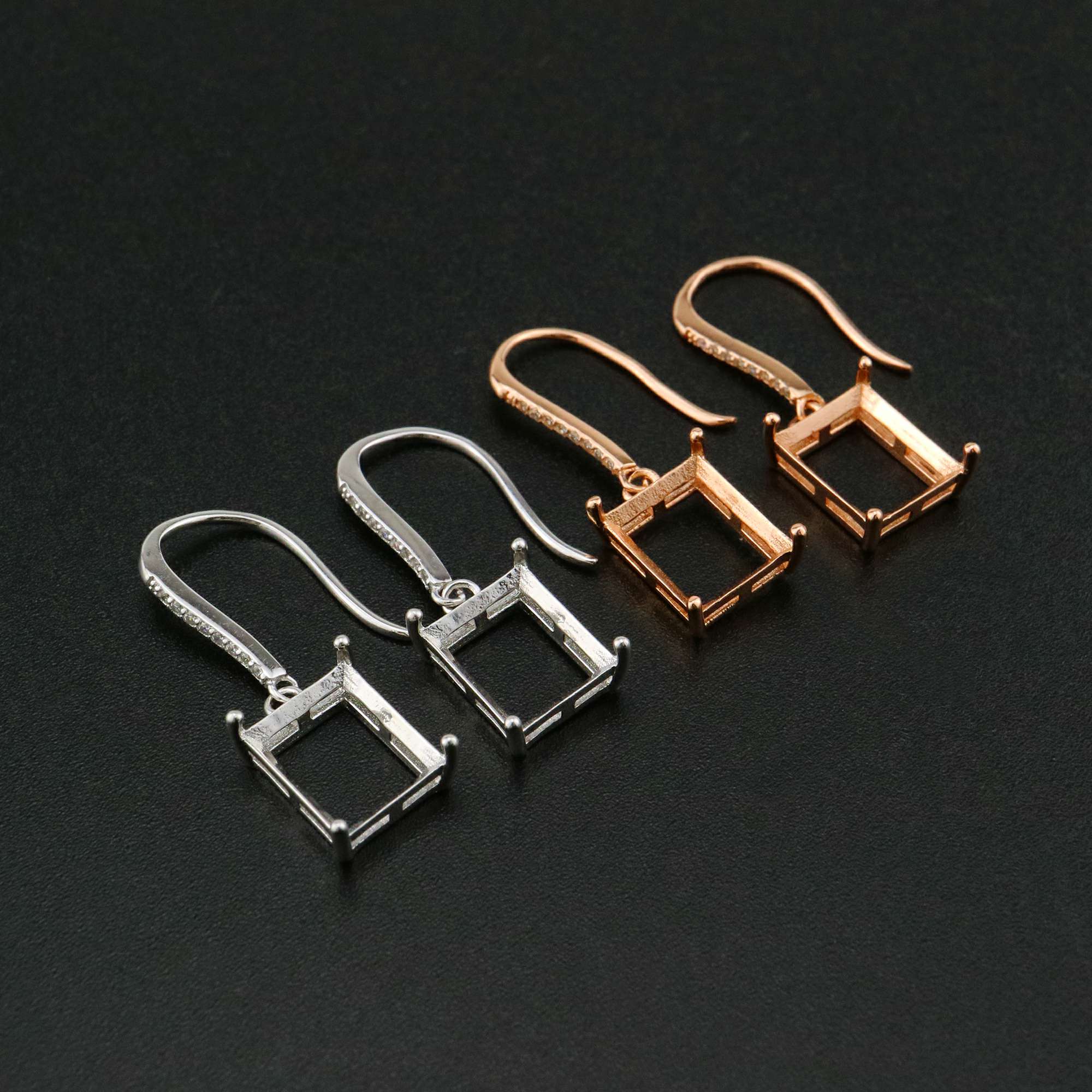 1Pair 8x10MM Rectangle Hook Earrings Settings Rose Gold Plated Solid 925 Sterling Silver Bezel DIY Supplies for Gemstone Jewelry 1706059 - Click Image to Close