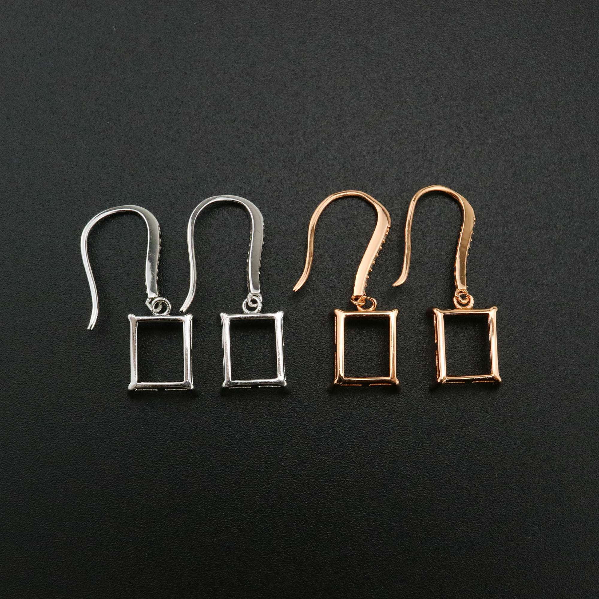 1Pair 8x10MM Rectangle Hook Earrings Settings Rose Gold Plated Solid 925 Sterling Silver Bezel DIY Supplies for Gemstone Jewelry 1706059 - Click Image to Close