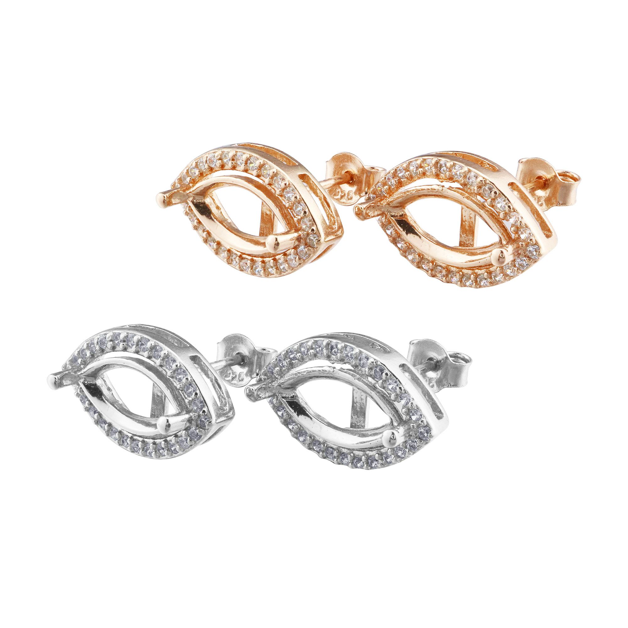 Halo Marquise Prong Studs Earrings Settings Solid 925 Sterling Silver Rose Gold Plated Earrings Bezel Gemstone DIY Supplies 1706072 - Click Image to Close
