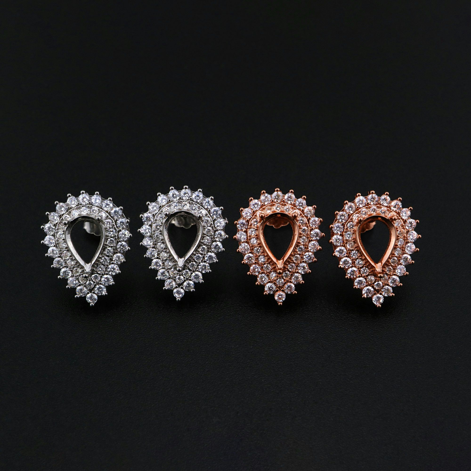6x8MM Double Halo Pear Prong Studs Earrings Settings Solid 925 Sterling Silver Rose Gold Plated Earrings Bezel DIY Supplies 1706075 - Click Image to Close