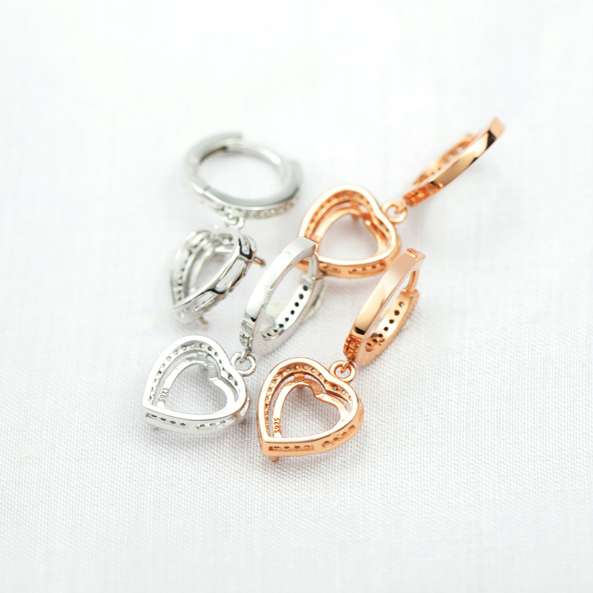 8MM Heart Halo Hook Earrings Prong Bezel Settings Solid 925 Sterling Silver Rose Gold Plated DIY Earrings Suplies for Gemstone 1706079 - Click Image to Close