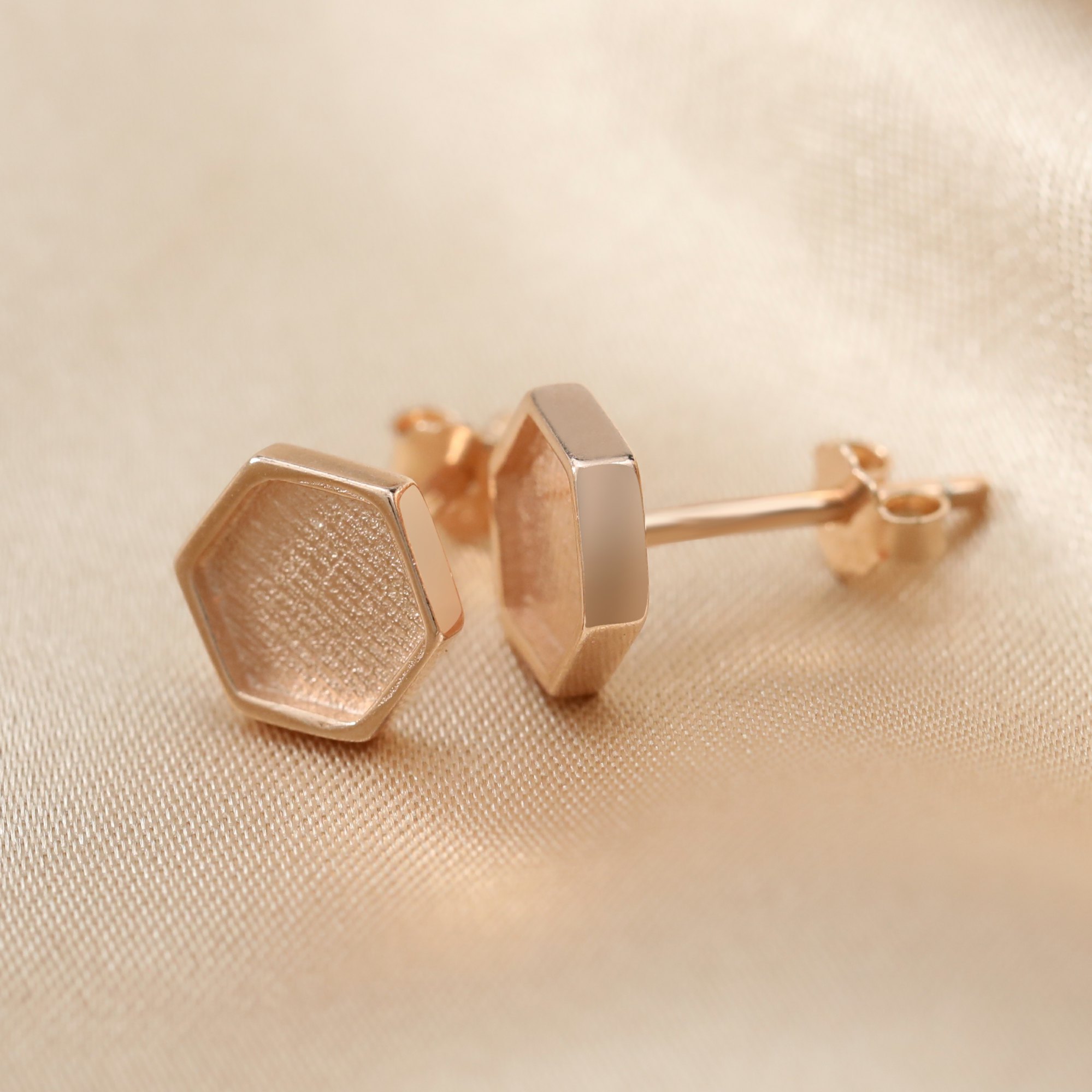 Keepsake Breast Milk Resin 6.5MM Hexagon Earrings Blank Settings Rose Gold Plated Solid 925 Sterling Silver Studs Earrings Supplies 1706081 - Click Image to Close