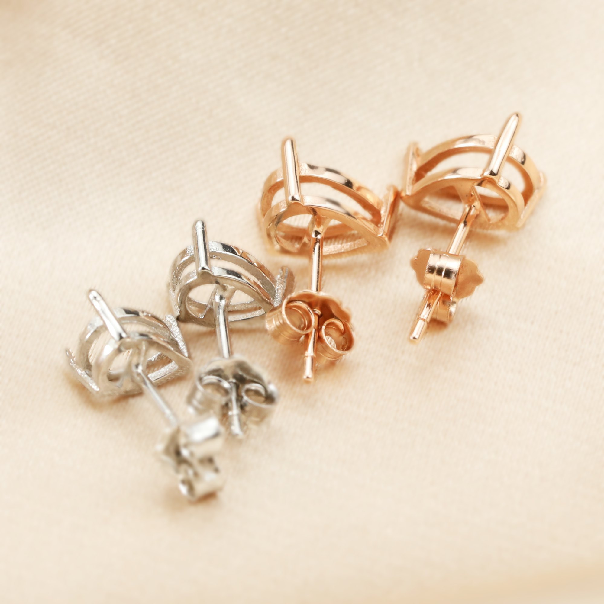 Simple Pear Prong Studs Earrings Blank Settings Rose Gold Plated Solid 925 Sterling Silver DIY Earrings Supplies 1706085 - Click Image to Close