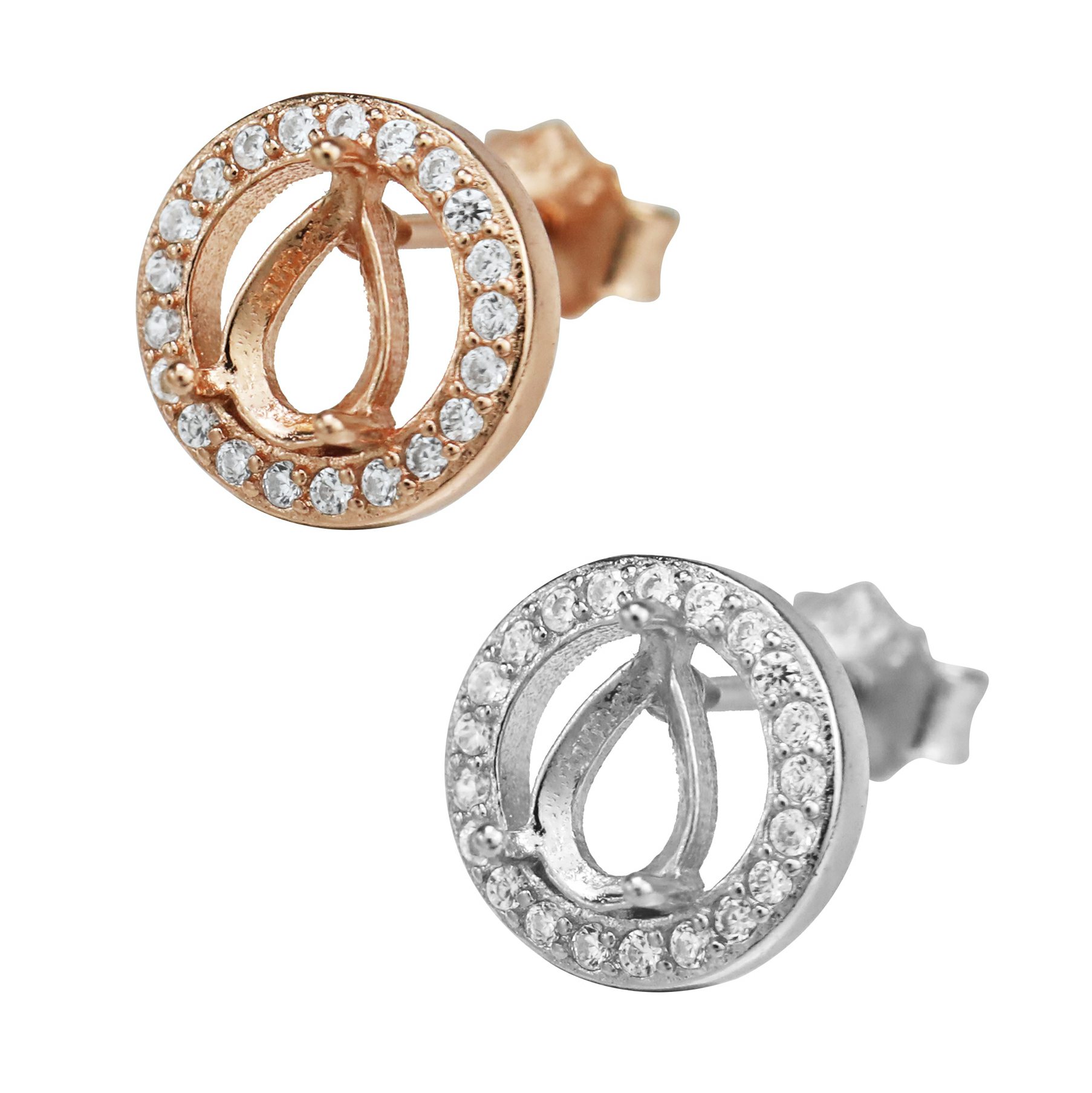 4x6MM Halo Pear Prongs Studs Earrings Settings Solid 925 Sterling Silver Rose Gold Plated Bezel for Faceted Gemstone DIY Supplies Findings 1706095 - Click Image to Close