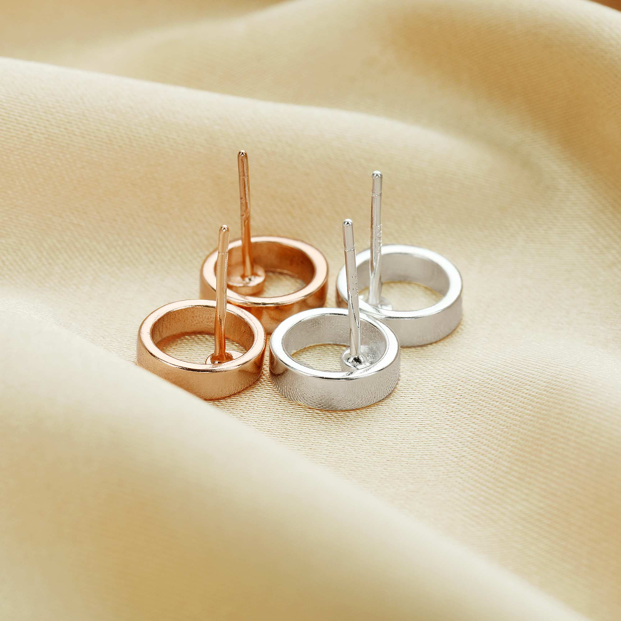 8MM Round Simple Studs Earrings,Full Moon Circle Solid 925 Sterling Silver Rose Gold Plated Earrings 1706101 - Click Image to Close