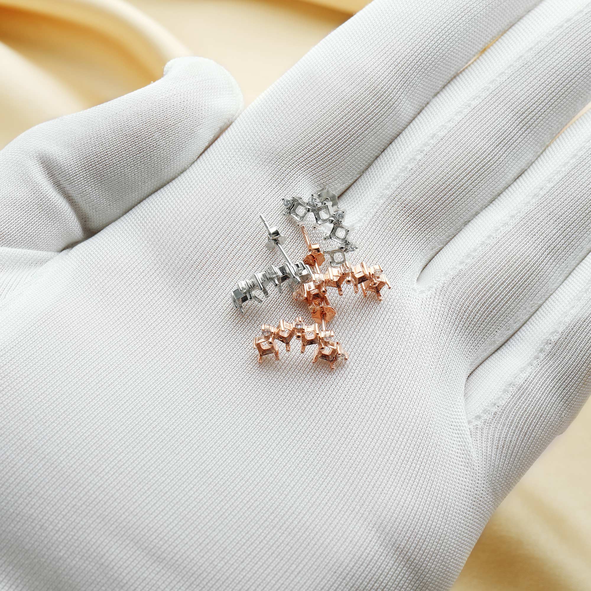 3MM Square Prong Studs Earrings Settings,4 Stone Curved Solid 925 Sterling Silver Rose Gold Plated Earrings,DIY Earrings Bezel Supplies 1706102 - Click Image to Close