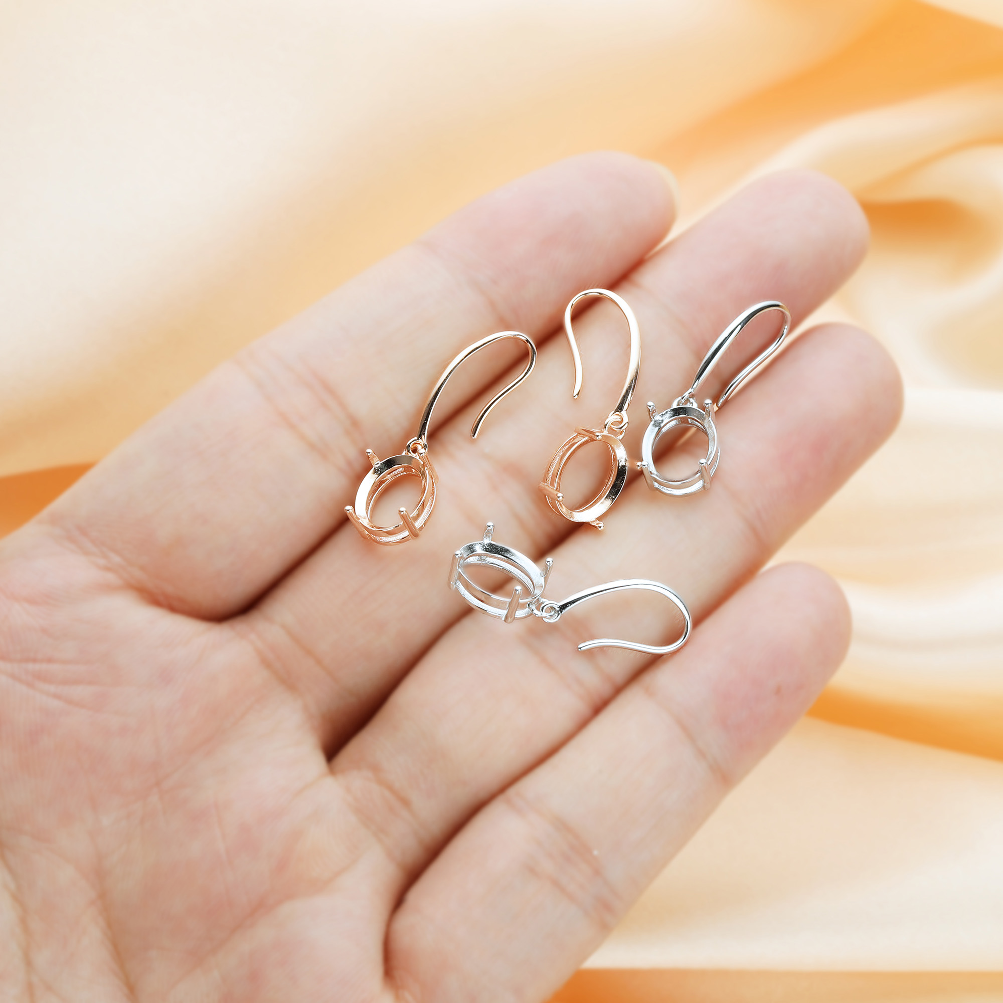 8x10MM Oval Prong Hooks Earrings Settings,Solid 925 Sterling Silver Rose Gold Plated Earrings,Simple Earring,DIY Earrings Bezel 1706123 - Click Image to Close