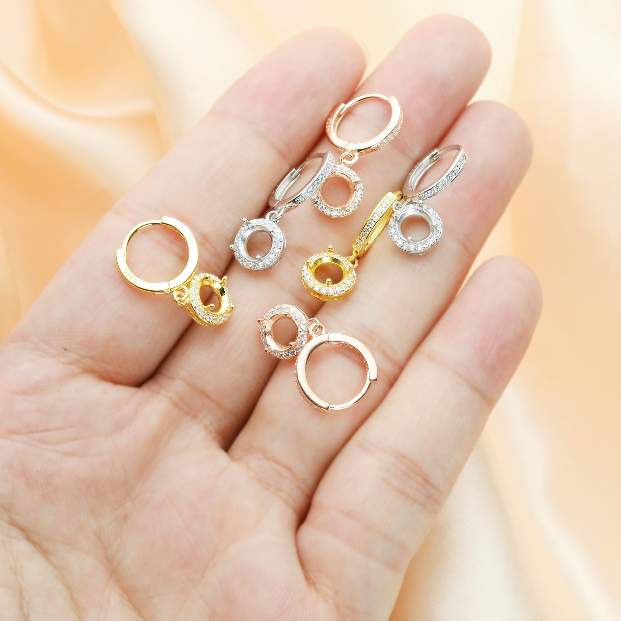 6MM Halo Round Prong Hoop Earrings Settings,Solid 925 Sterling Silver Rose Gold Plated Earrings,Pave CZ Stone Round Earring,DIY Earrings Bezel 1706127 - Click Image to Close