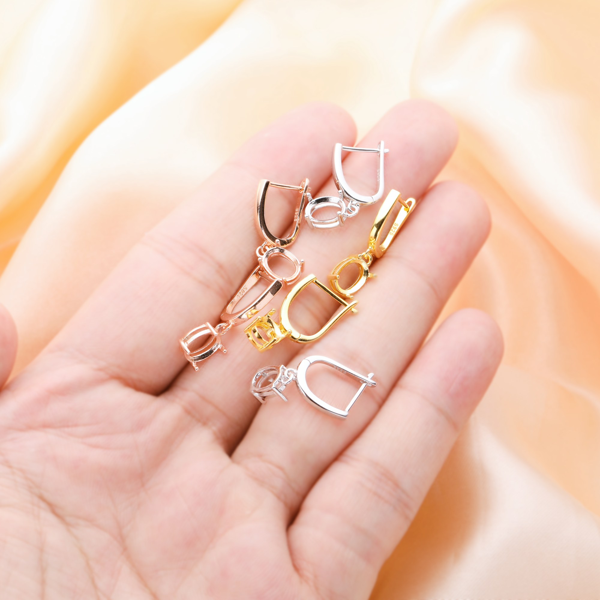 6x8MM Oval Prongs Hoop Earrings Settings,Solid 925 Sterling Silver Rose Gold Plated Earrings,Simple Earrings,DIY Earring Supplies 1706136 - Click Image to Close