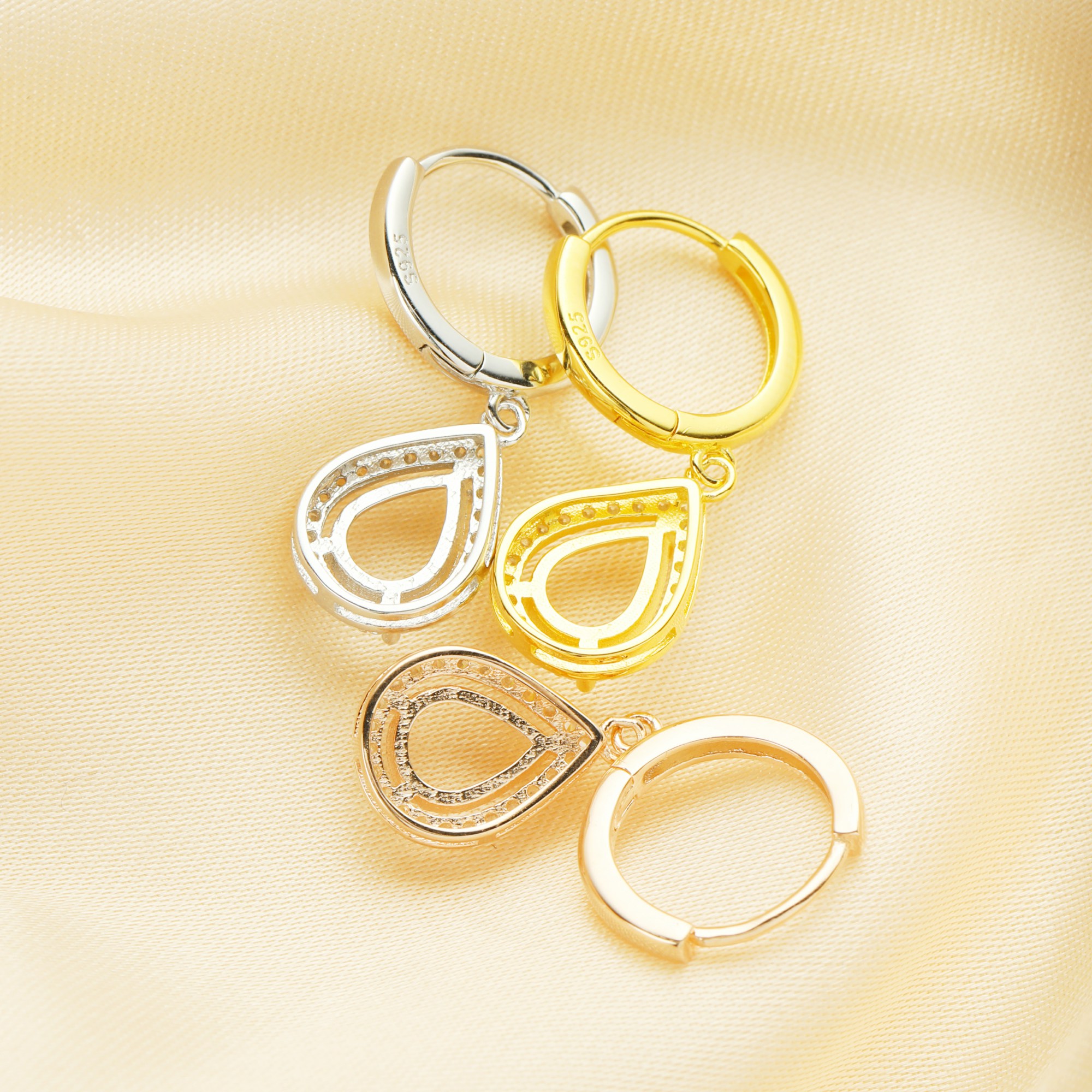 6x8MM Pear Hoop Earrings Settings,Solid 925 Sterling Silver Rose Gold Plated Earrings,Halo Pave CZ Stone Pear Pendant,DIY Earring Supplies 1706137 - Click Image to Close
