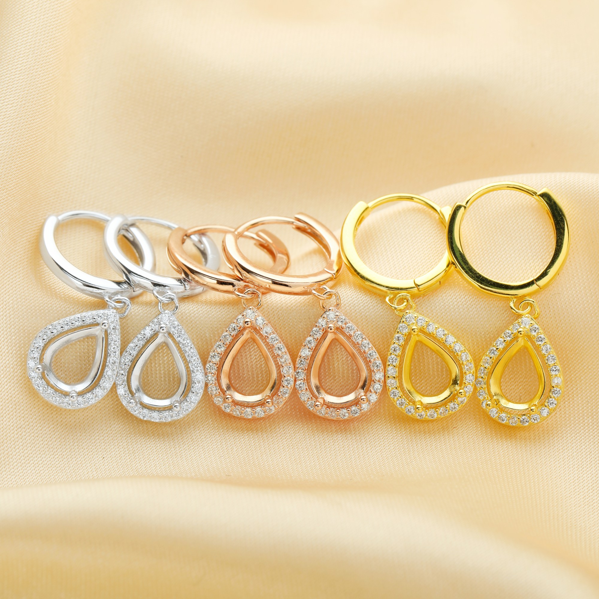 6x8MM Pear Hoop Earrings Settings,Solid 925 Sterling Silver Rose Gold Plated Earrings,Halo Pave CZ Stone Pear Pendant,DIY Earring Supplies 1706137 - Click Image to Close