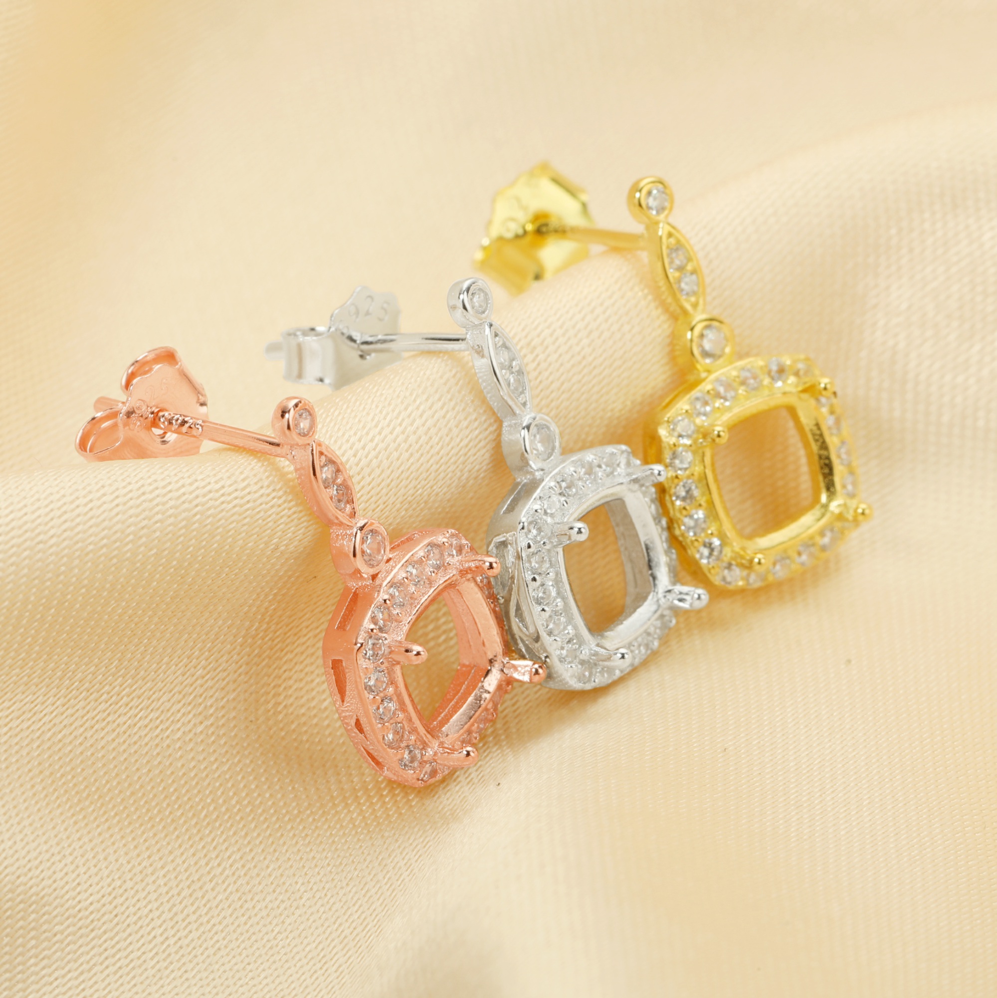 6MM Cushion Square Prong Bezel Studs Earrings Settings,Solid 925 Sterling Silver Rose Gold Plated Earrings,Halo Pave CZ Stone Earring,DIY Earring Supplies 1706140 - Click Image to Close
