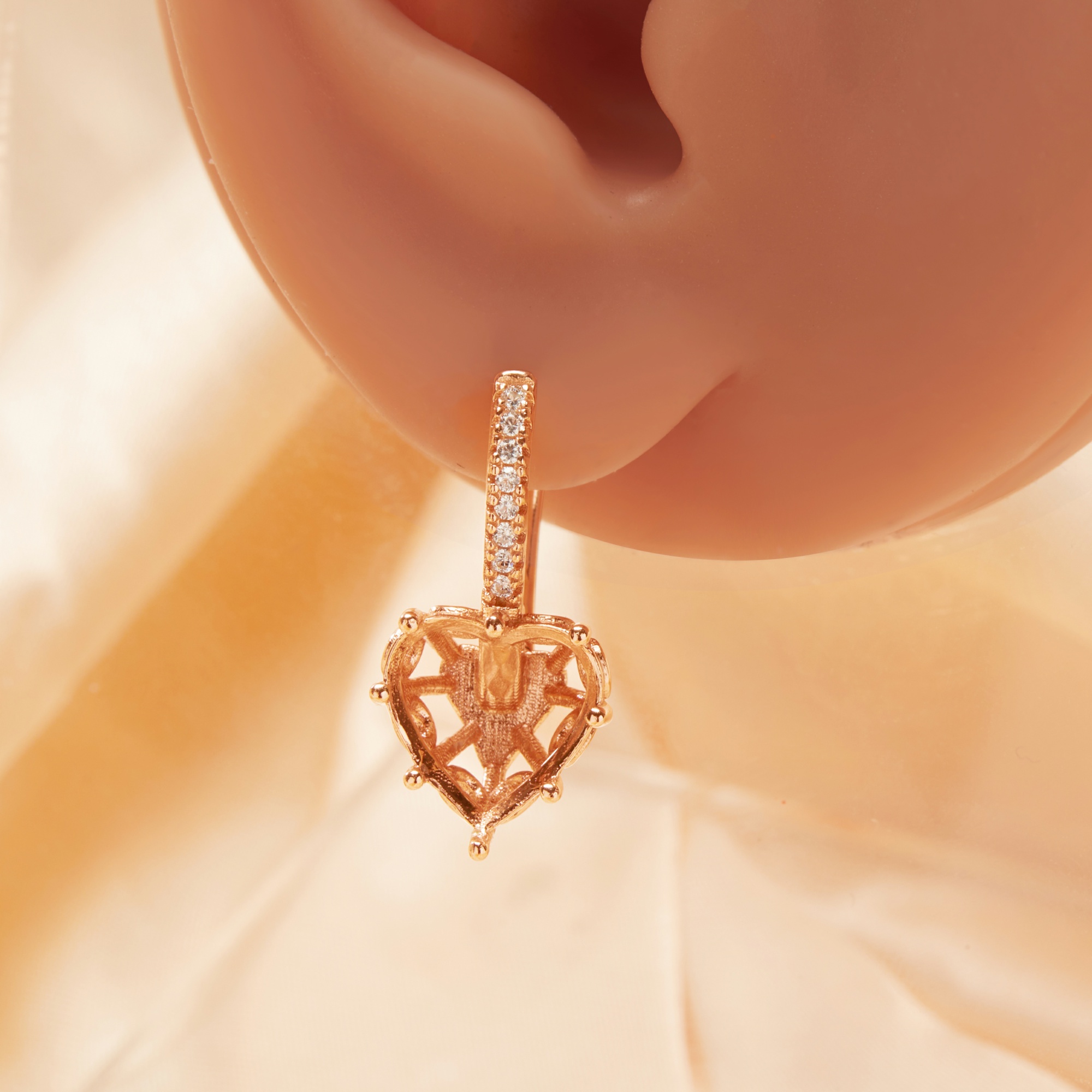 10MM Heart Prong Hoop Earrings Settings,Solid 925 Sterling Silver Rose Gold Plated Earrings,DIY Earring Supplies For Gemstone 1706143 - Click Image to Close