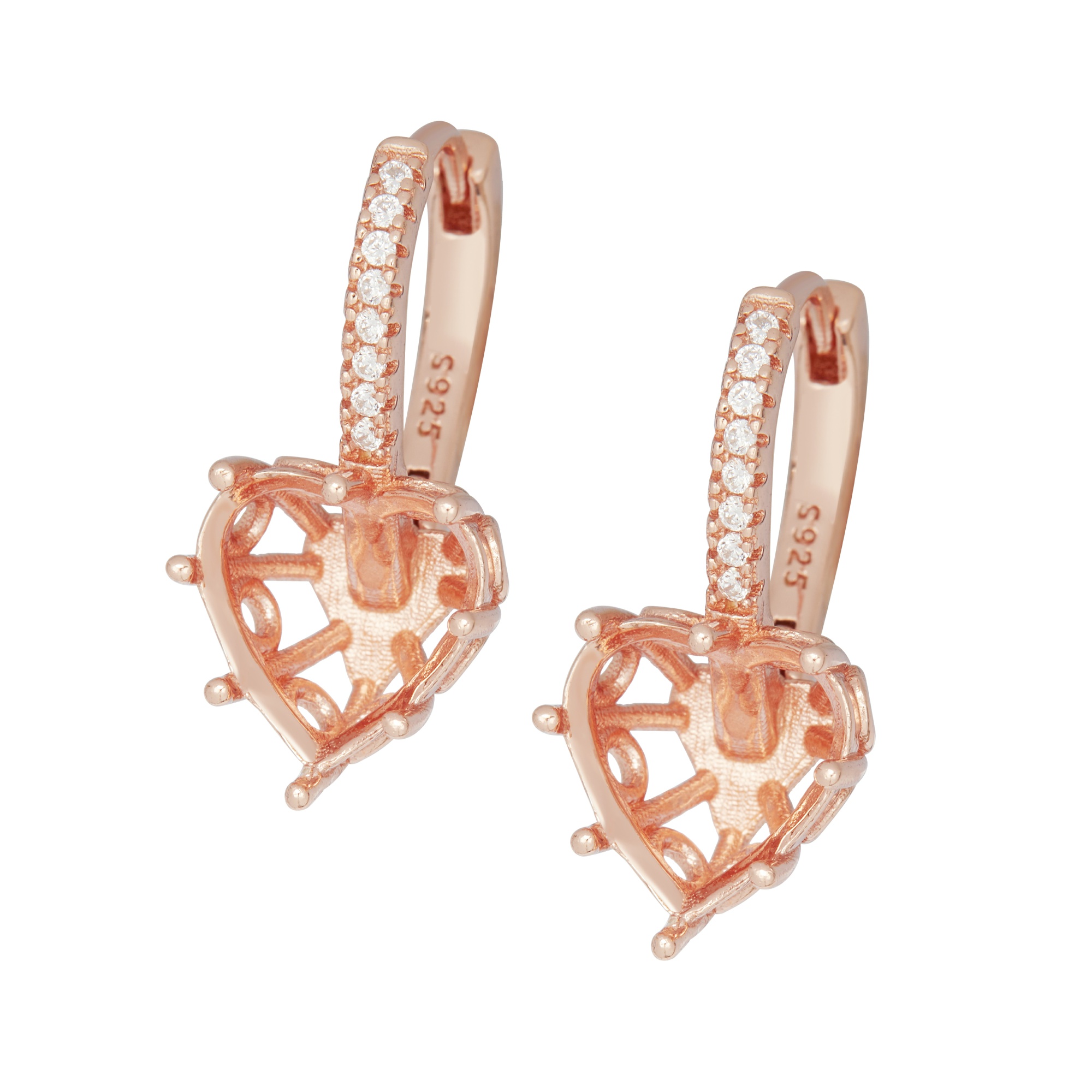 10MM Heart Prong Hoop Earrings Settings,Solid 925 Sterling Silver Rose Gold Plated Earrings,DIY Earring Supplies For Gemstone 1706143 - Click Image to Close
