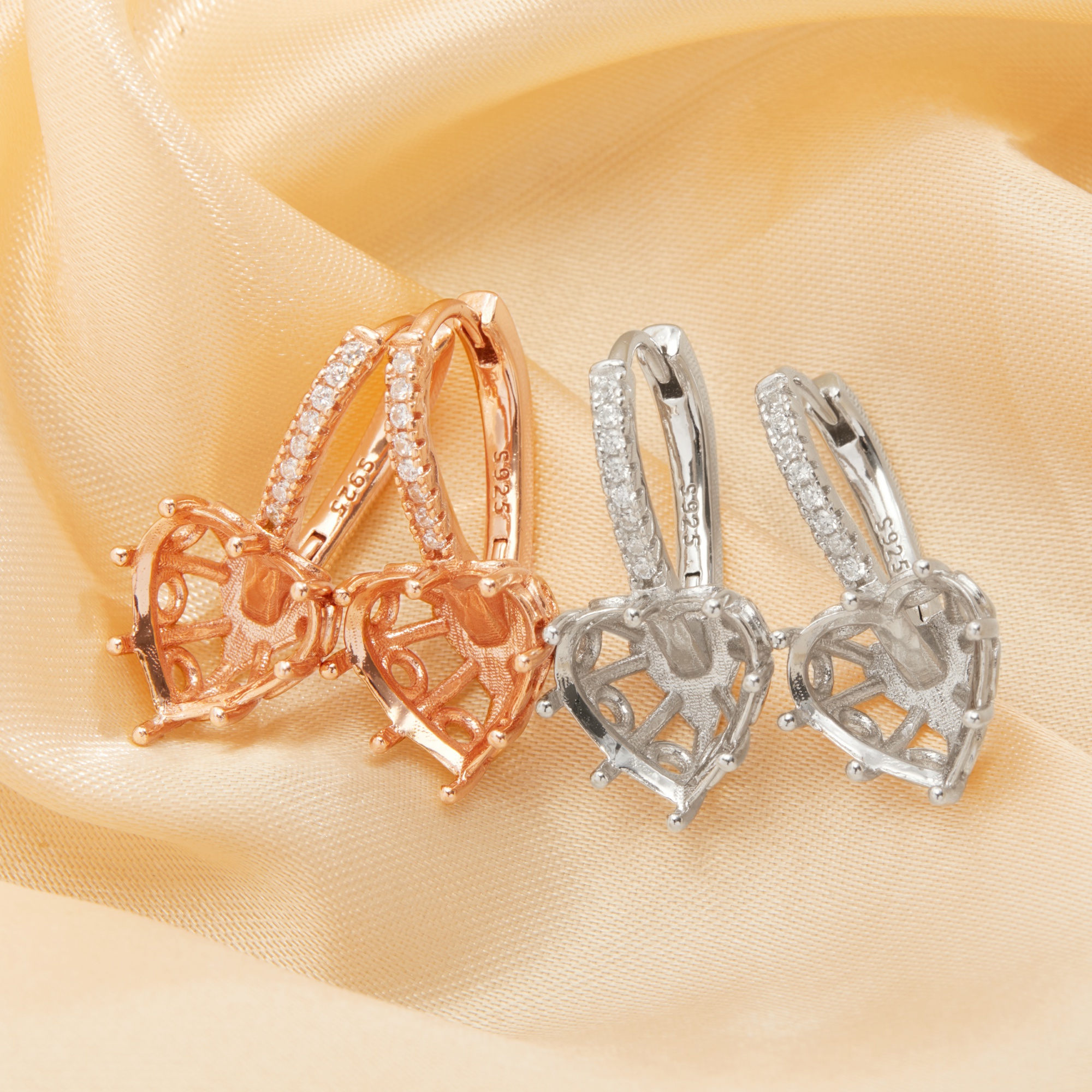 10MM Heart Prong Hoop Earrings Settings,Solid 925 Sterling Silver Rose Gold Plated Earrings,DIY Earring Supplies For Gemstone 1706143 - Click Image to Close