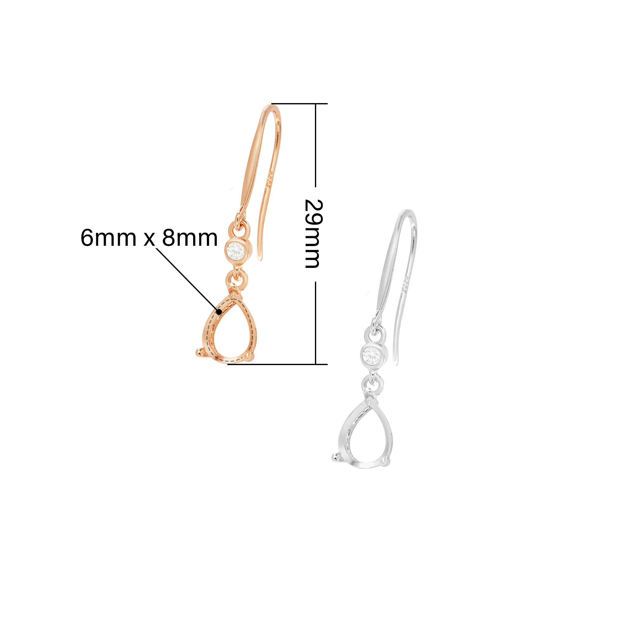 6x8MM Pear Prong Hook Earrings Settings,Solid 925 Sterling Silver Rose Gold Plated Earrings,Minimalist Pear Earrings,DIY Earrings Supplies For Gemstone 1706208 - Click Image to Close