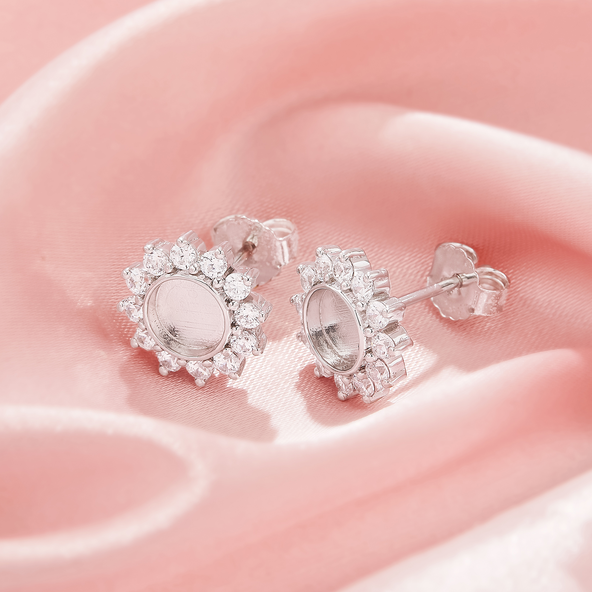 Keepsake Breast Milk Resin Halo Round Bezel Studs Earrings Blank Settings,Sun Flower Solid 925 Sterling Silver Studs Earring,DIY Earrings Supplies 1706209-1