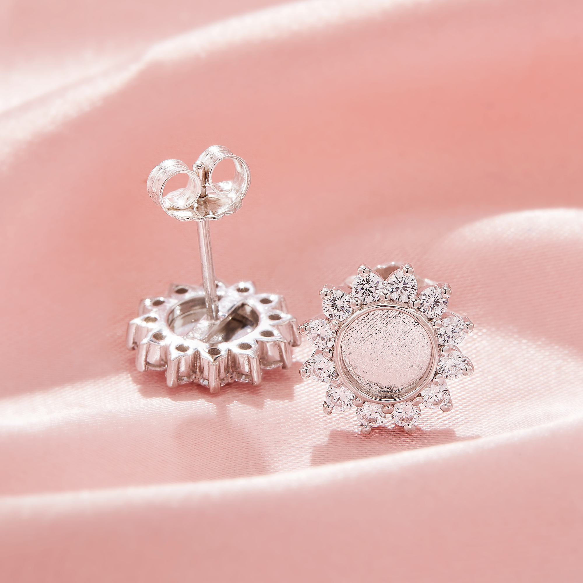 Keepsake Breast Milk Resin Halo Round Bezel Studs Earrings Blank Settings,Sun Flower Solid 925 Sterling Silver Studs Earring,DIY Earrings Supplies 1706209-1