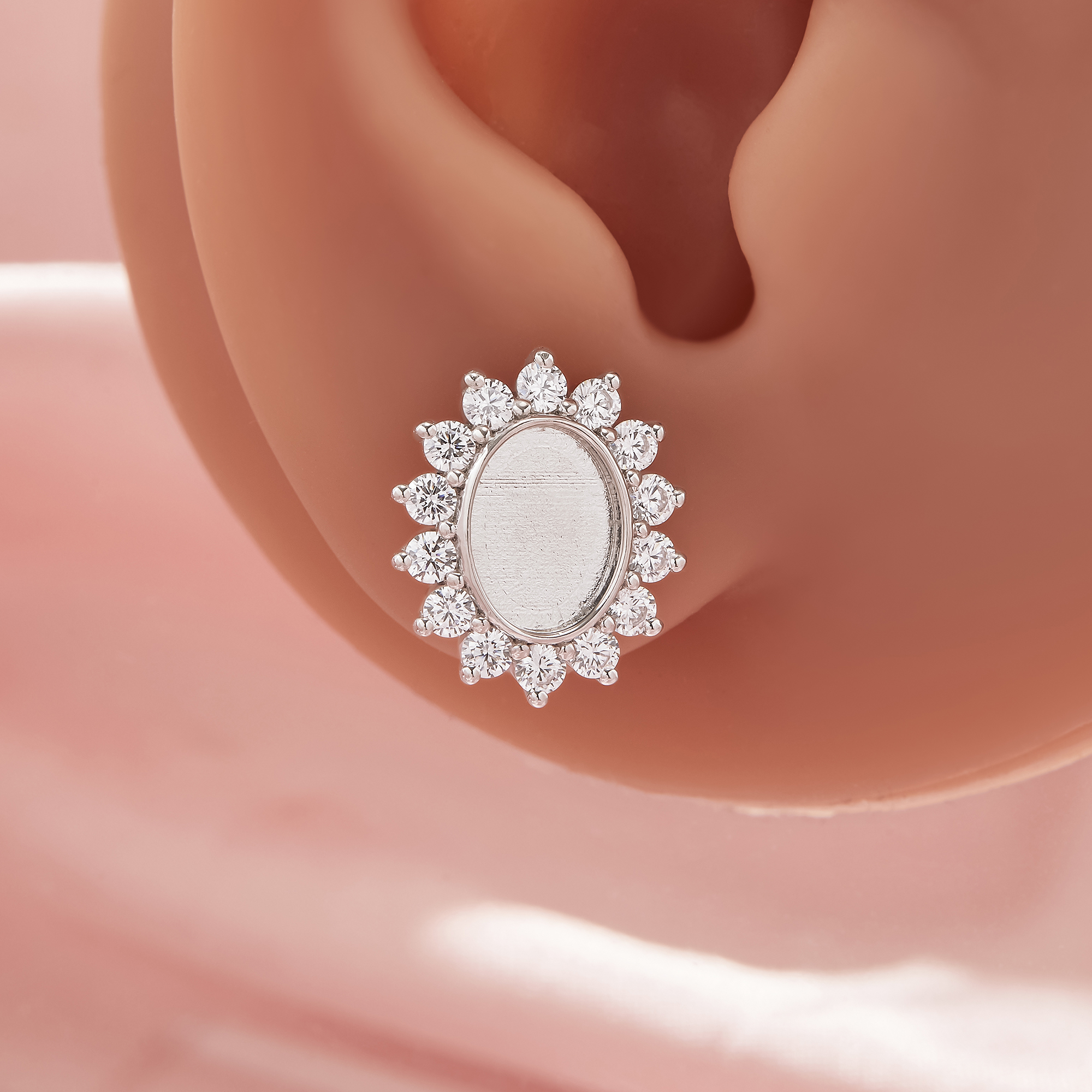Keepsake Breast Milk Resin Halo Oval Bezel Studs Earrings Blank Settings,Sun Flower Solid 925 Sterling Silver Studs Earring,DIY Earrings Supplies 1706210-1