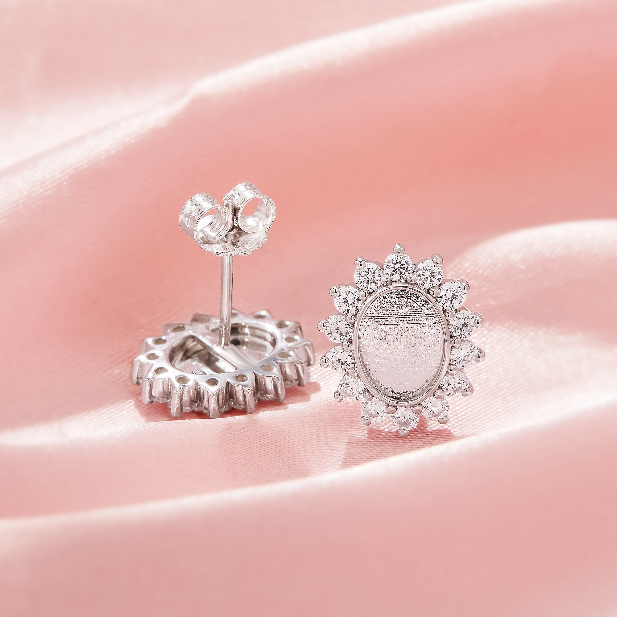 Keepsake Breast Milk Resin Halo Oval Bezel Studs Earrings Blank Settings,Sun Flower Solid 925 Sterling Silver Studs Earring,DIY Earrings Supplies 1706210-1