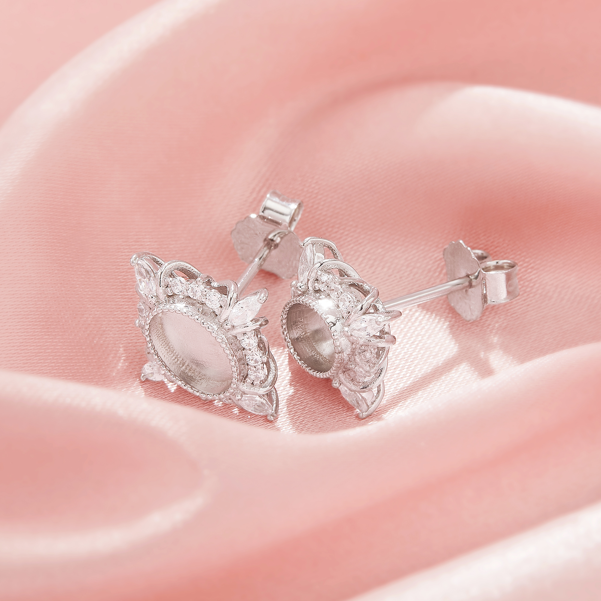 Keepsake Breast Milk Resin 5x7MM Oval Bezel Studs Earrings Blank Settings,Solid 925 Sterling Silver Studs Earring,Vintage Styles Earrings,DIY Earrings Supplies 1706211-1