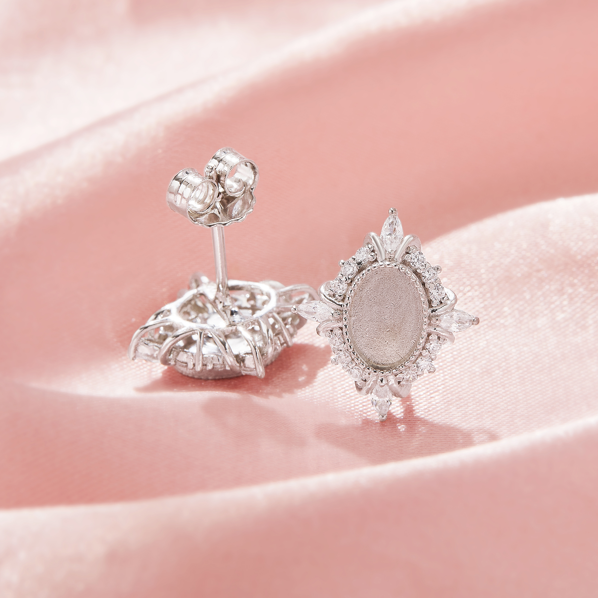 Keepsake Breast Milk Resin 5x7MM Oval Bezel Studs Earrings Blank Settings,Solid 925 Sterling Silver Studs Earring,Vintage Styles Earrings,DIY Earrings Supplies 1706211-1