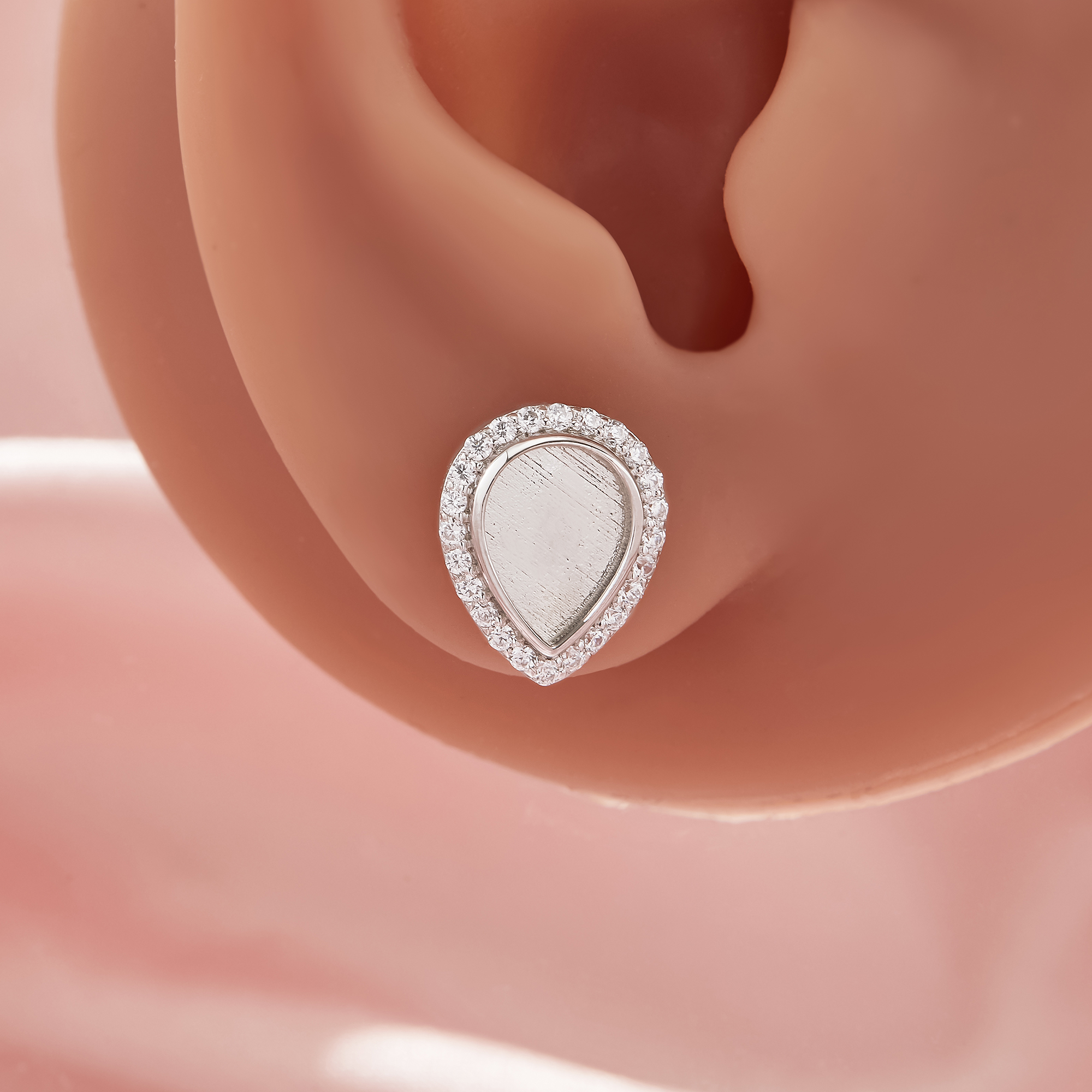 Keepsake Breast Milk Resin Pear Bezel Studs Earrings Blank Settings,Solid 925 Sterling Silver Studs Earring,Pave CZ Stone Earrings,DIY Earrings Supplies 1706212-1