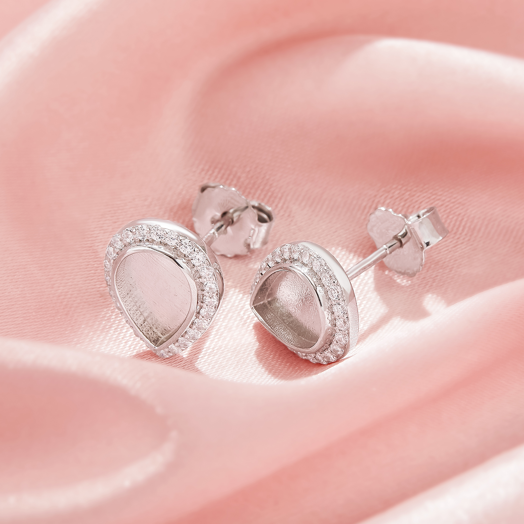 Keepsake Breast Milk Resin Pear Bezel Studs Earrings Blank Settings,Solid 925 Sterling Silver Studs Earring,Pave CZ Stone Earrings,DIY Earrings Supplies 1706212-1