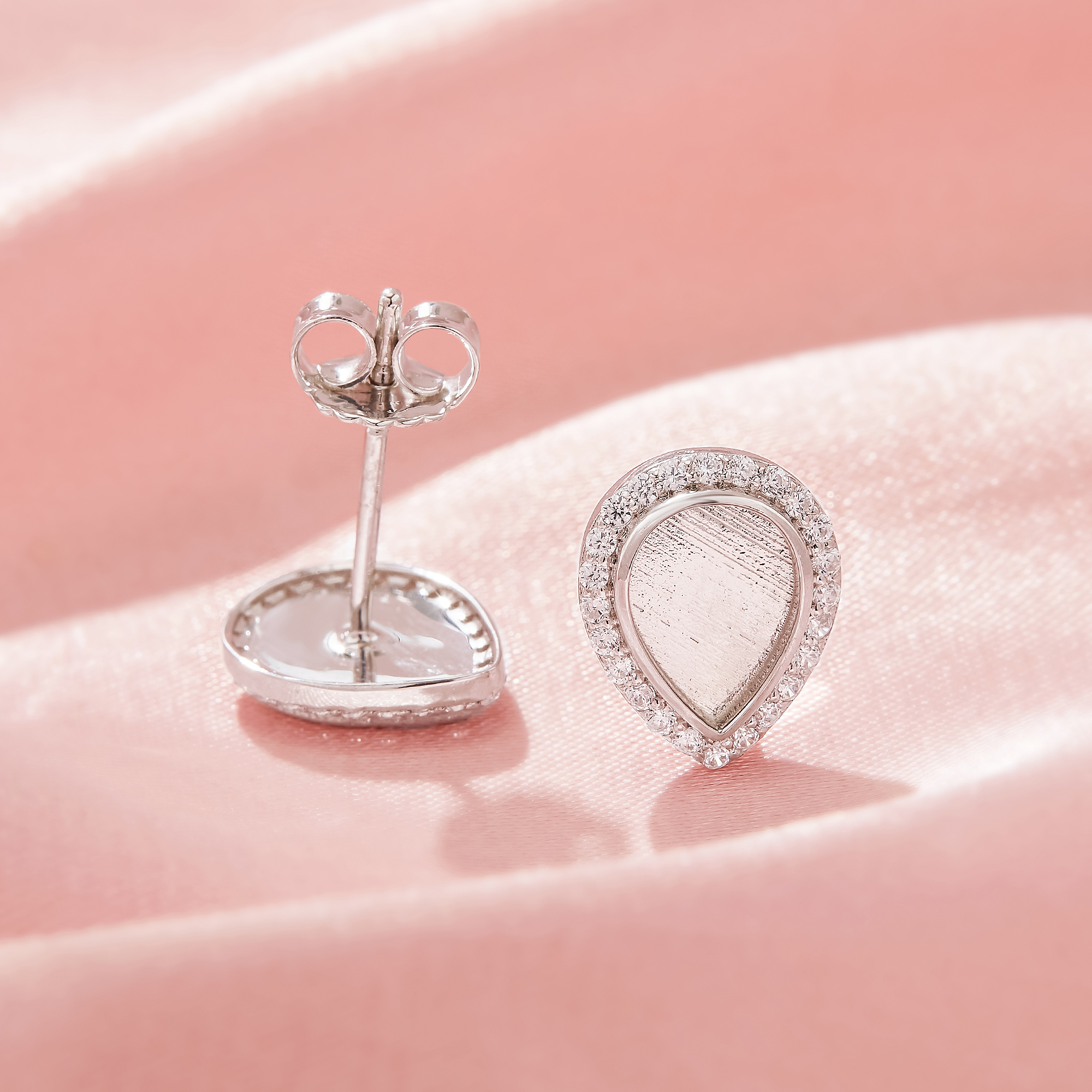 Keepsake Breast Milk Resin Pear Bezel Studs Earrings Blank Settings,Solid 925 Sterling Silver Studs Earring,Pave CZ Stone Earrings,DIY Earrings Supplies 1706212-1