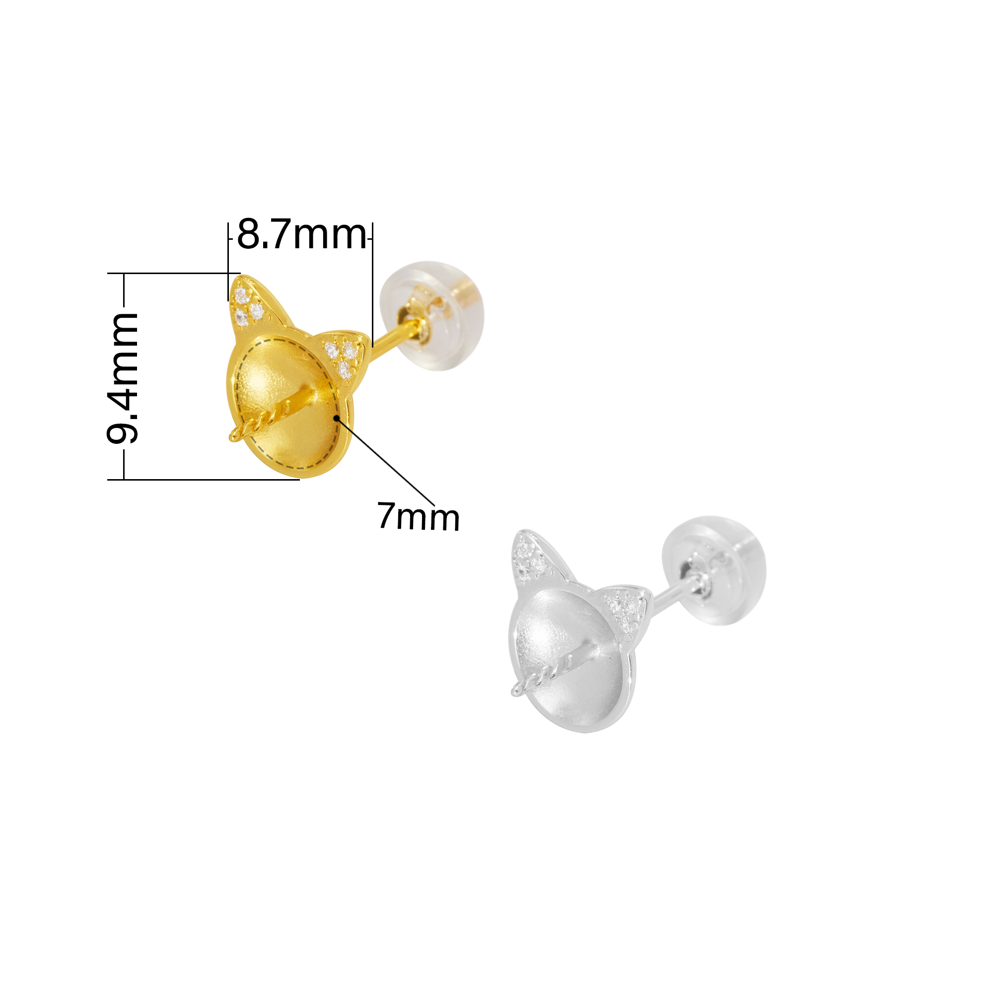 Keepsake Breast Milk Resin Ball Round Pin Studs Earrings Settings for 8-9MM Half Drilled Pearl Bead,Cat Solid 925 Sterling Silver Gold Plated Earrings,Cat Art Deco Earrings,DIY Earrings Supplies 1706216 - Click Image to Close