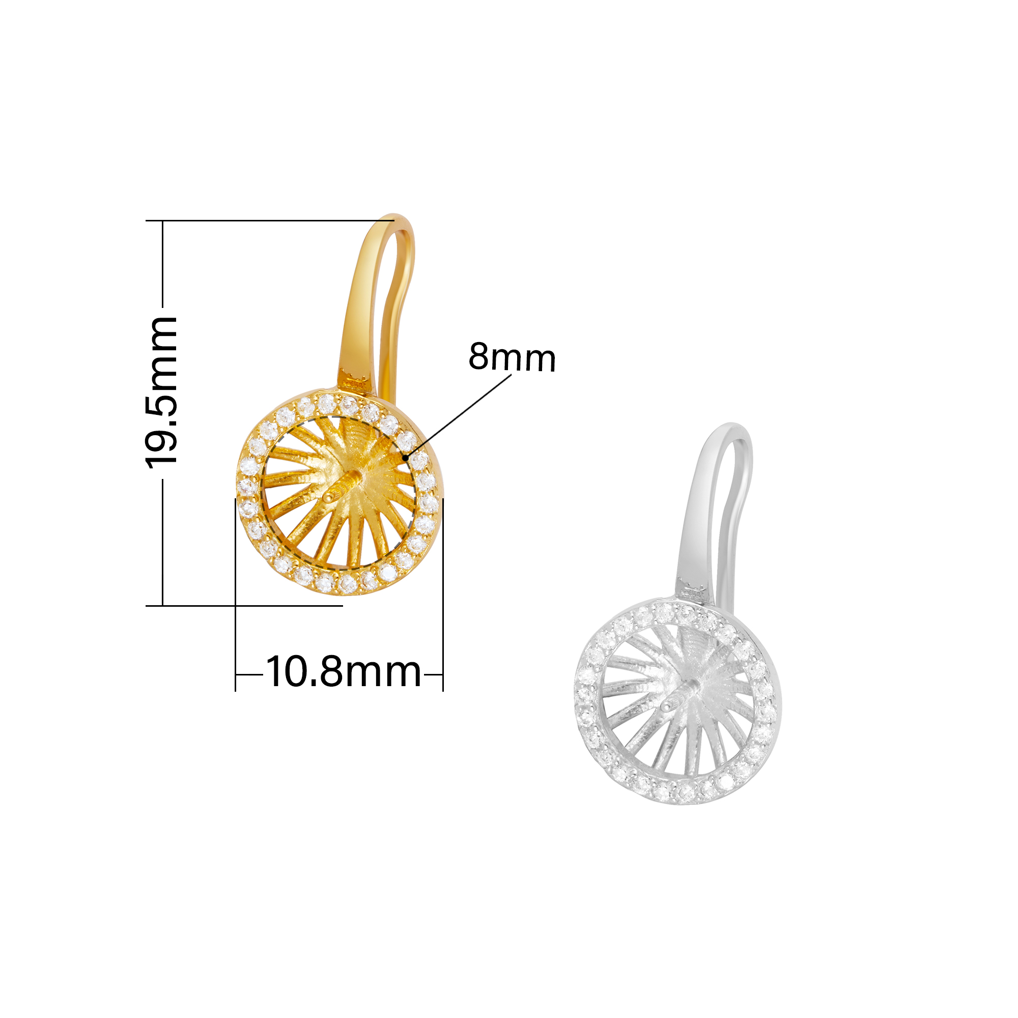 Keepsake Breast Milk Resin Ball Round Pin Hoops Earrings Settings for 7-8MM Half Drilled Pearl Bead,Solid 925 Sterling Silver Gold Plated Earrings,DIY Earrings Supplies 1706217 - Click Image to Close