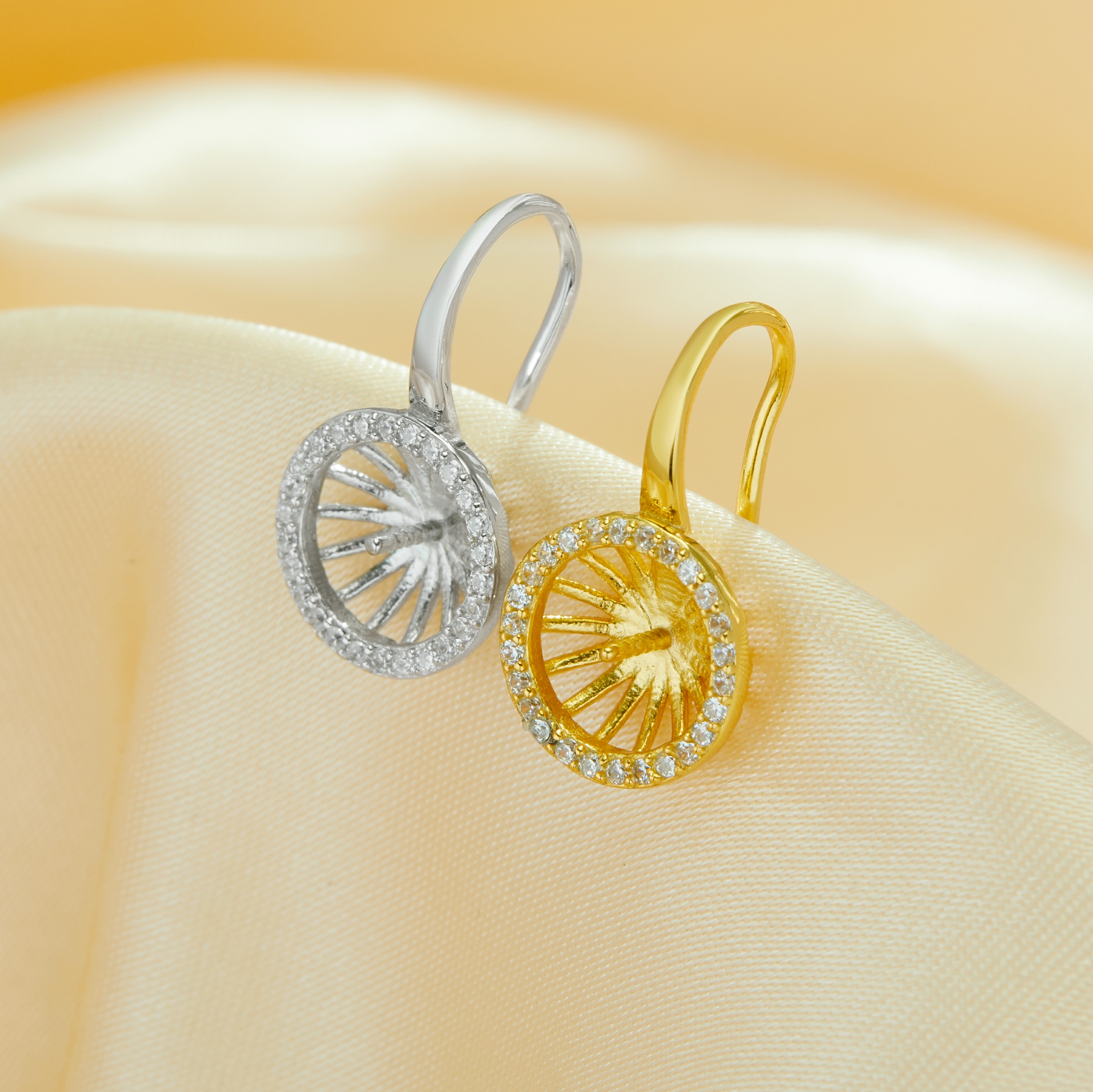 Keepsake Breast Milk Resin Ball Round Pin Hoops Earrings Settings for 7-8MM Half Drilled Pearl Bead,Solid 925 Sterling Silver Gold Plated Earrings,DIY Earrings Supplies 1706217 - Click Image to Close