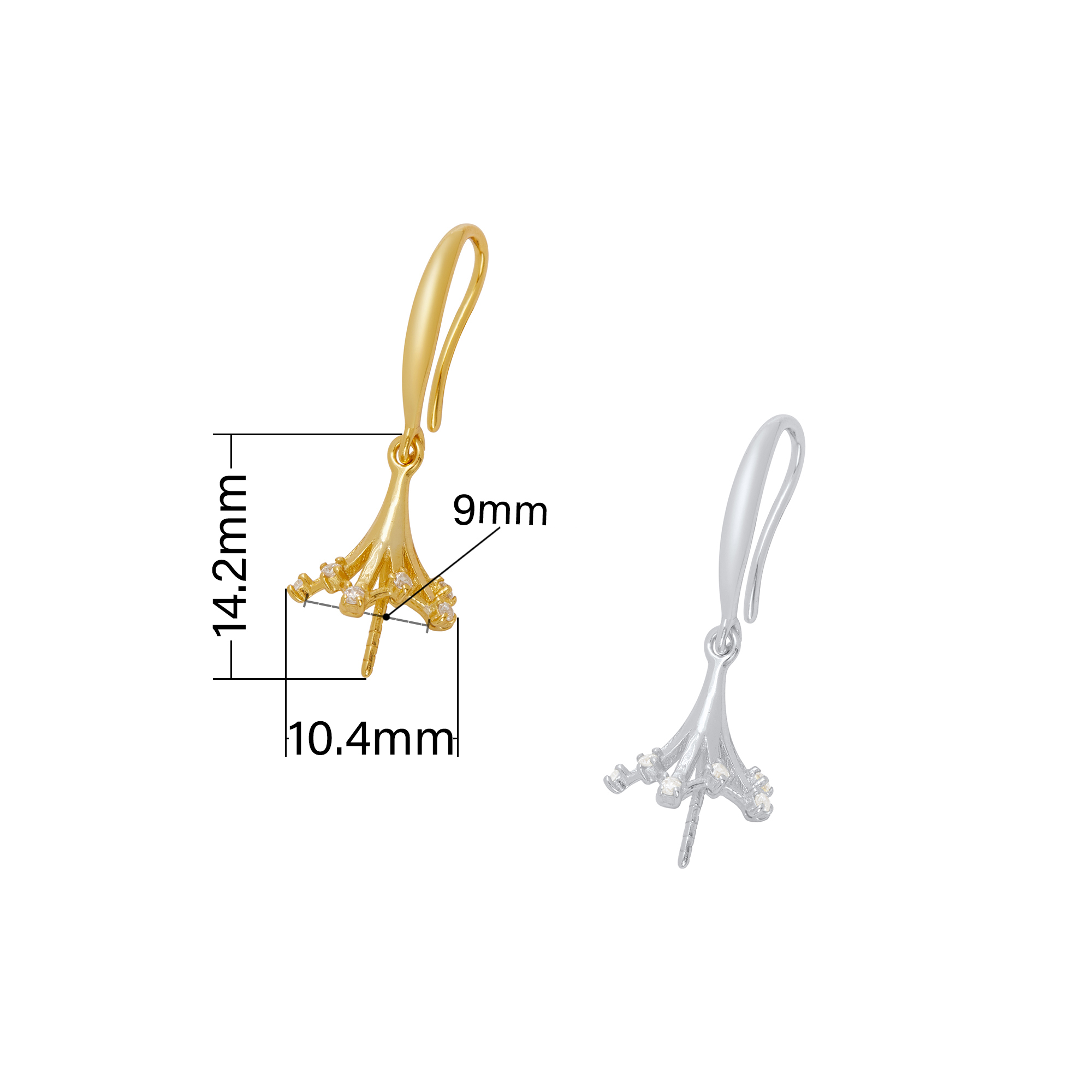 Keepsake Breast Milk Resin Ball Flower Pin Hoops Earrings Settings for 11-12MM Half Drilled Pearl Bead,Solid 925 Sterling Silver Gold Plated Earrings,DIY Earrings Supplies 1706218 - Click Image to Close