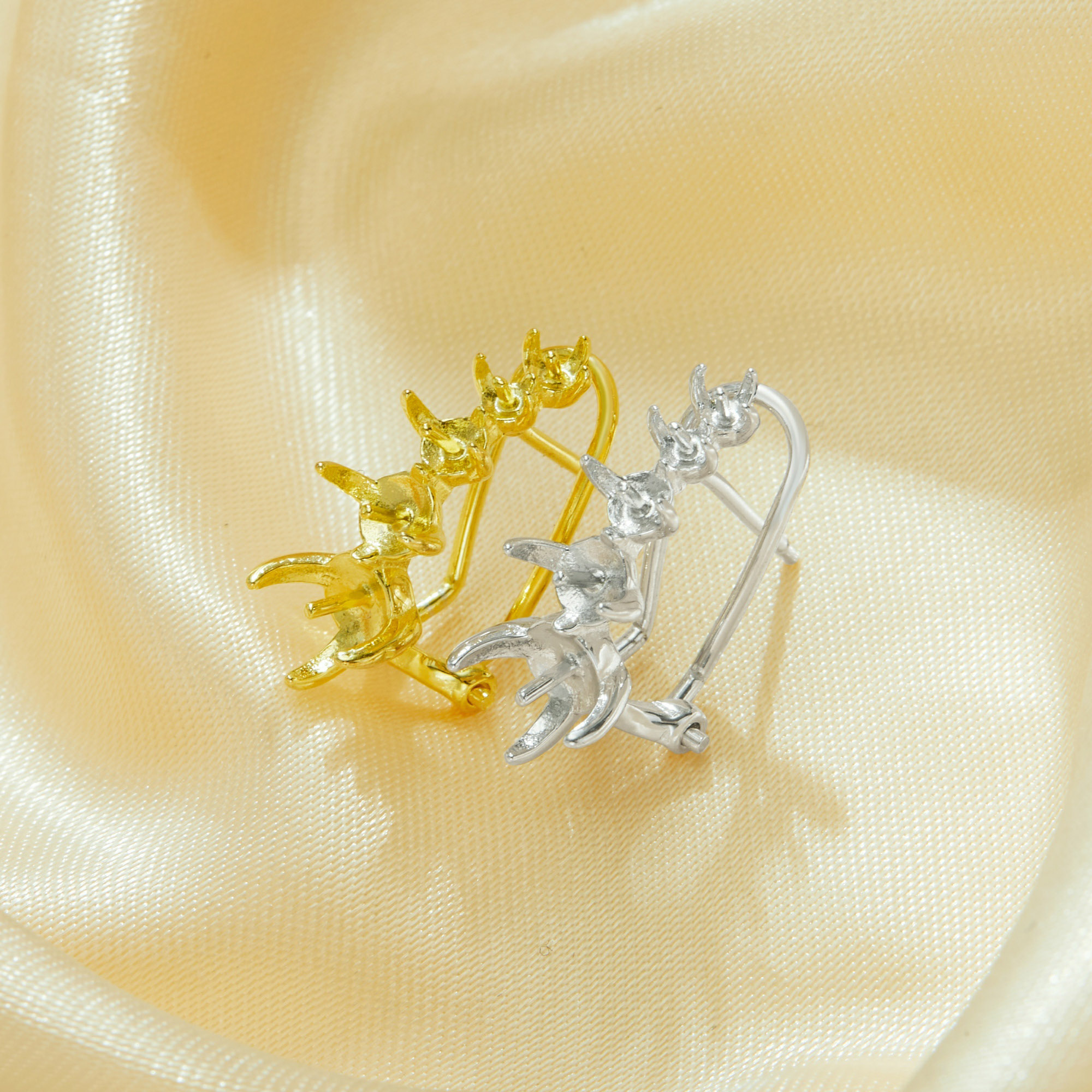 Five Stones Round Pin Hoops Earrings Settings for 2.5MM 3MM 3.5MM 4MM 5MM Half Drilled Pearl Bead,Solid 925 Sterling Silver Gold Plated Earrings,DIY Earrings Supplies 1706221 - Click Image to Close