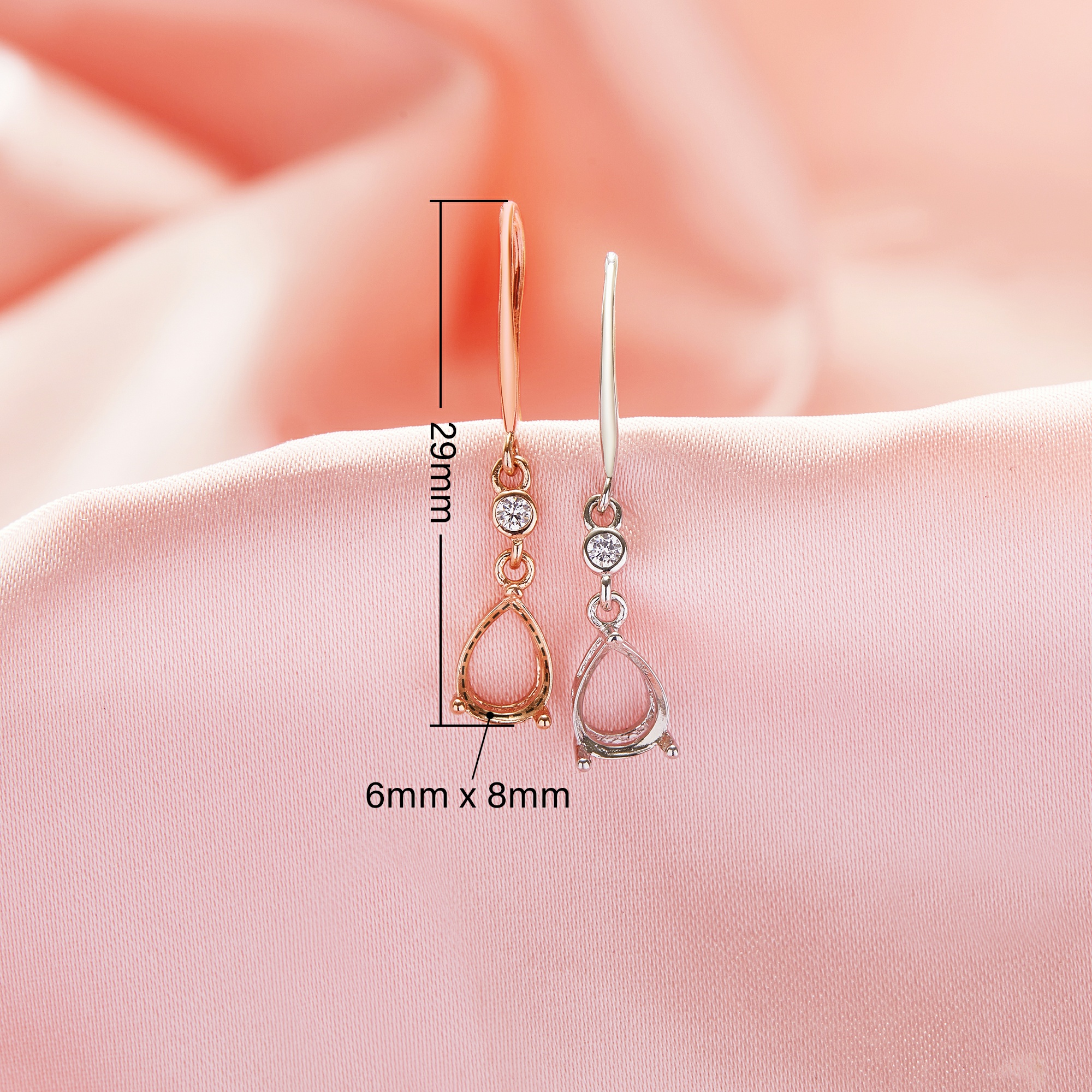 6x8MM Pear Prong Hook Earrings Settings, Solid 14K 18K Gold Earrings,Art Deco Earrings,DIY Earring Supplies For Gemstone 1706223 - Click Image to Close