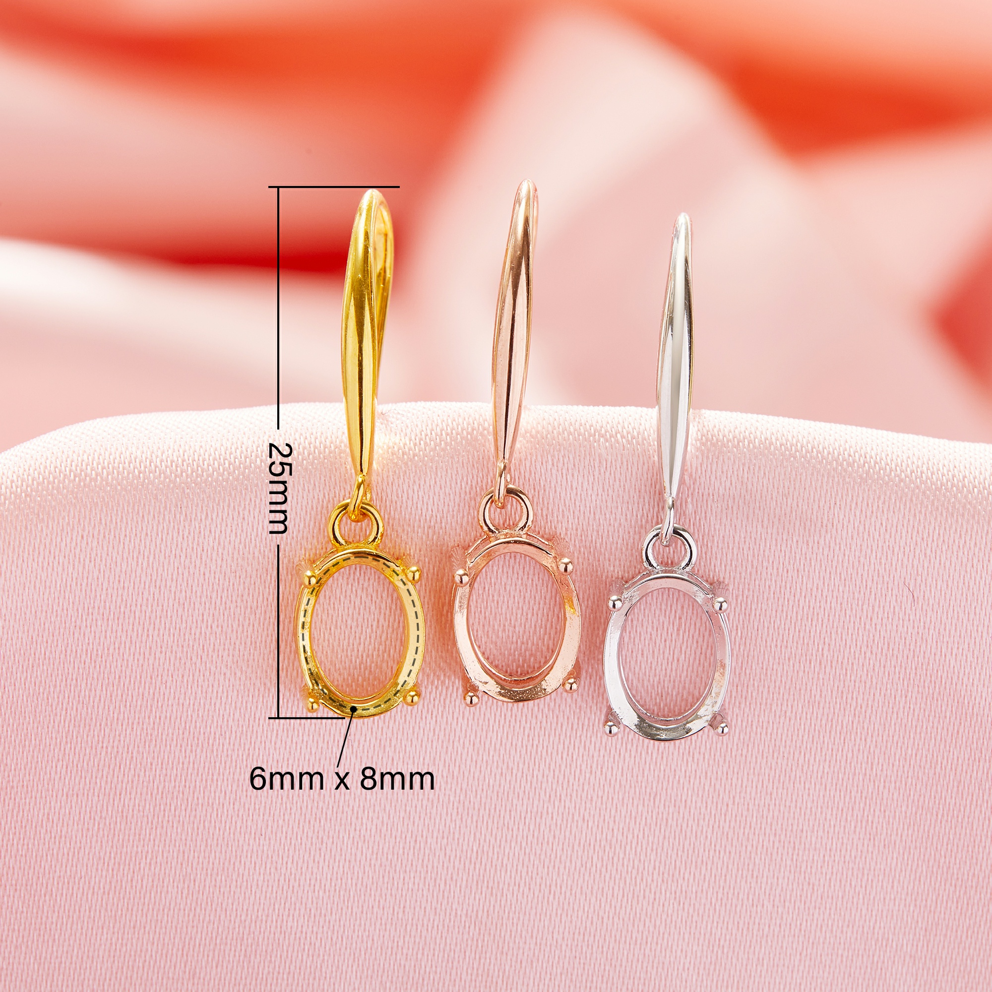 6x8MM Oval Prong Hook Earrings Settings, Solid 14K 18K Gold Earrings,Minimalist Oval Earrings,DIY Earring Supplies For Gemstone 1706224 - Click Image to Close