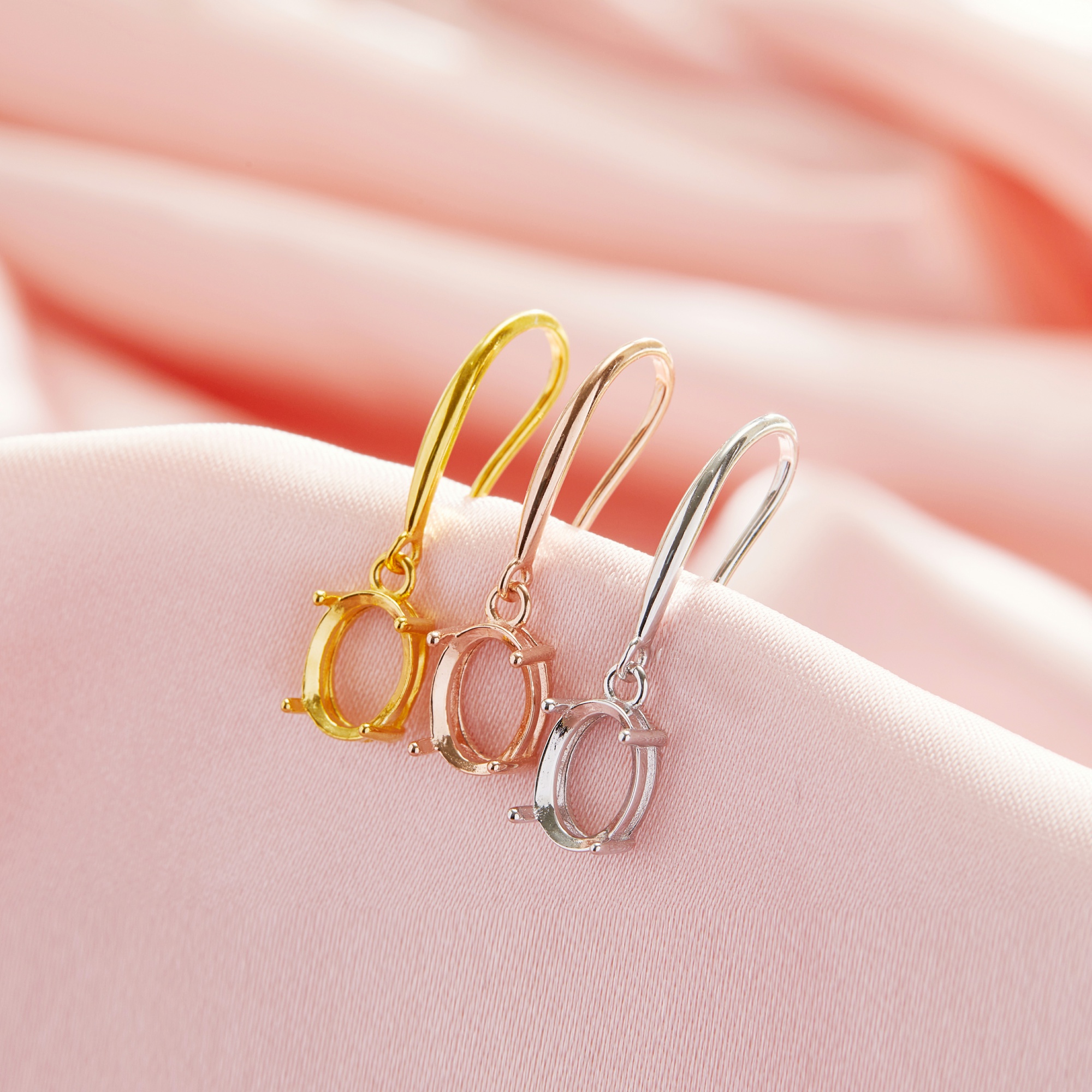 6x8MM Oval Prong Hook Earrings Settings, Solid 14K 18K Gold Earrings,Minimalist Oval Earrings,DIY Earring Supplies For Gemstone 1706224 - Click Image to Close