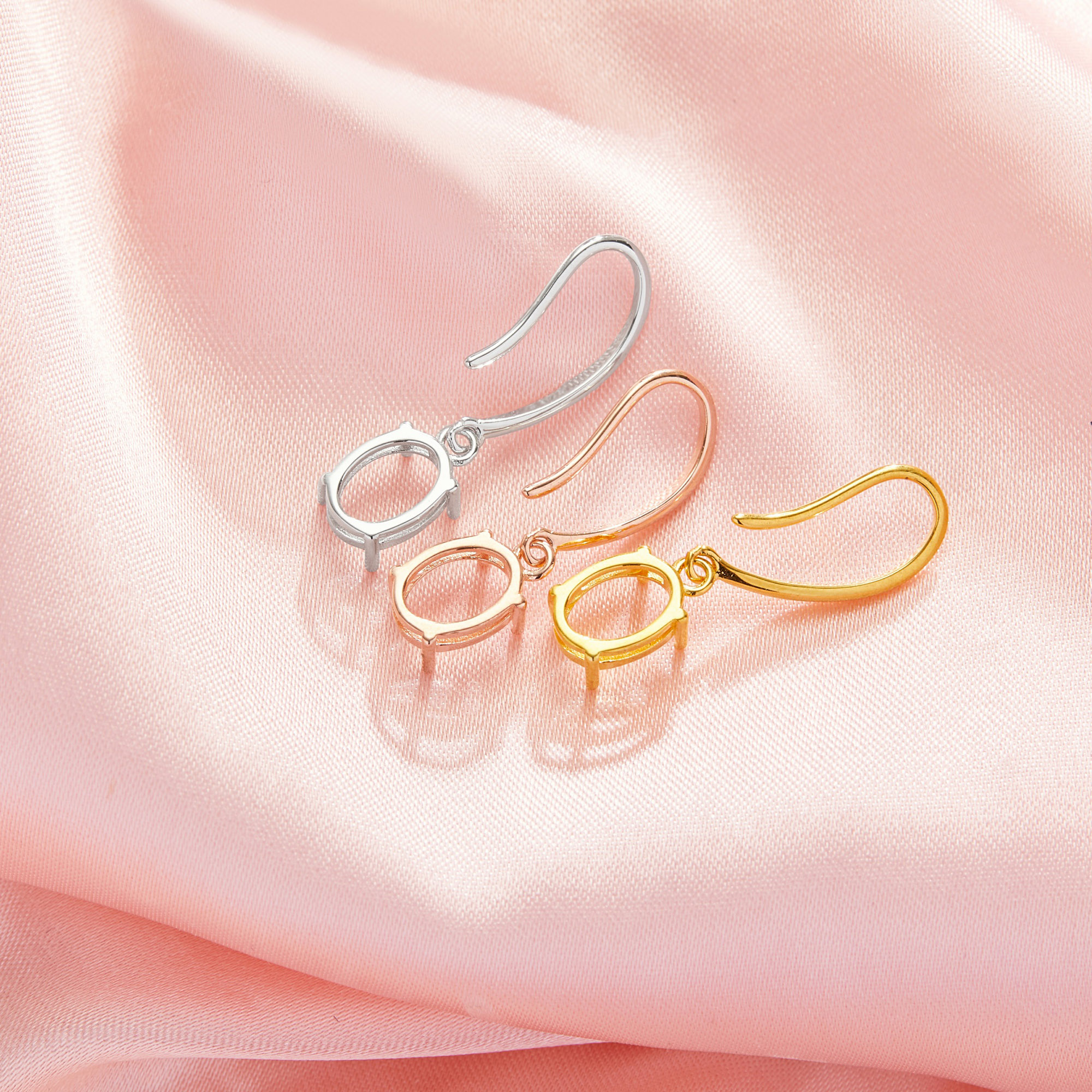 6x8MM Oval Prong Hook Earrings Settings, Solid 14K 18K Gold Earrings,Minimalist Oval Earrings,DIY Earring Supplies For Gemstone 1706224 - Click Image to Close