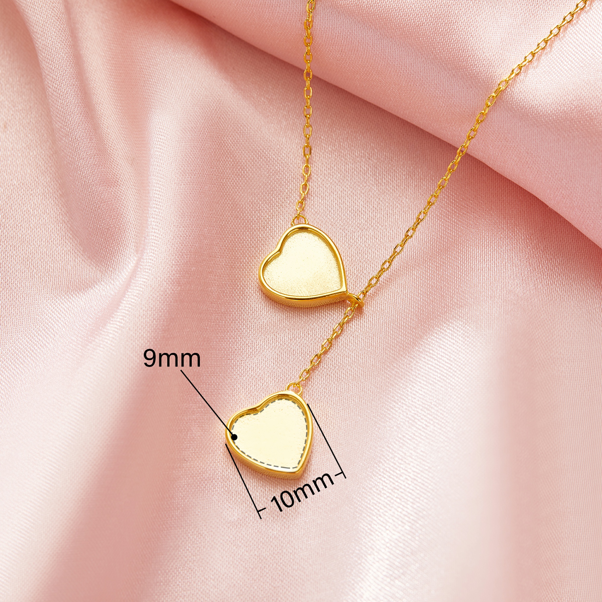 Keepsake Breast Milk Resin Double Heart Solid 14K 18K Gold Necklace Settings,DIY Necklace Chain 16''+2'' 1706225 - Click Image to Close
