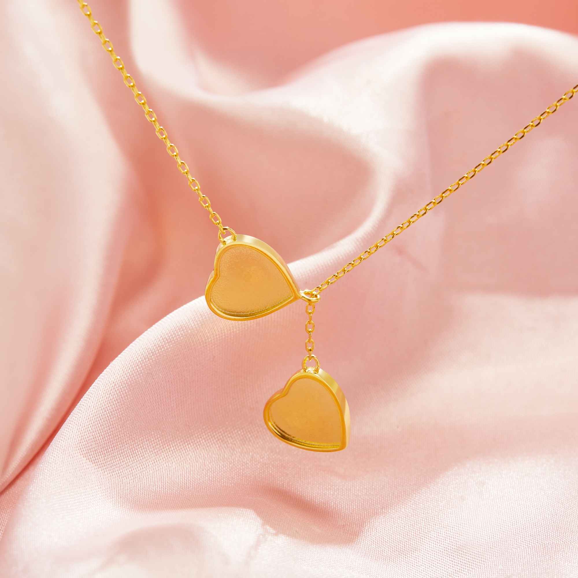 Keepsake Breast Milk Resin Double Heart Solid 14K 18K Gold Necklace Settings,DIY Necklace Chain 16''+2'' 1706225 - Click Image to Close