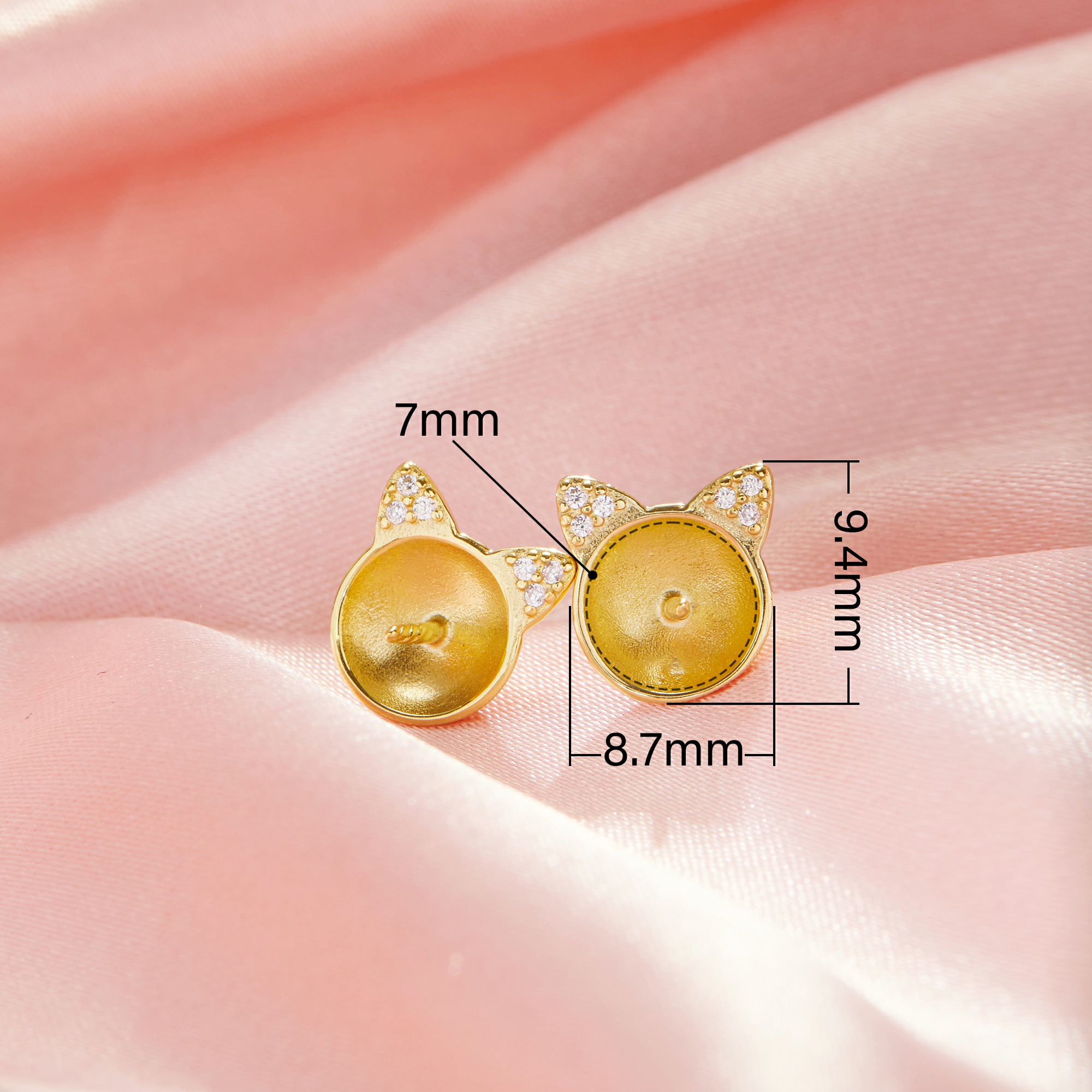 Keepsake Breast Milk Resin Ball Round Pin Cat Solid 14K 18K Gold Studs Earrings Settings for Half Drilled Pearl Bead,DIY Earring Supplies 1706226 - Click Image to Close