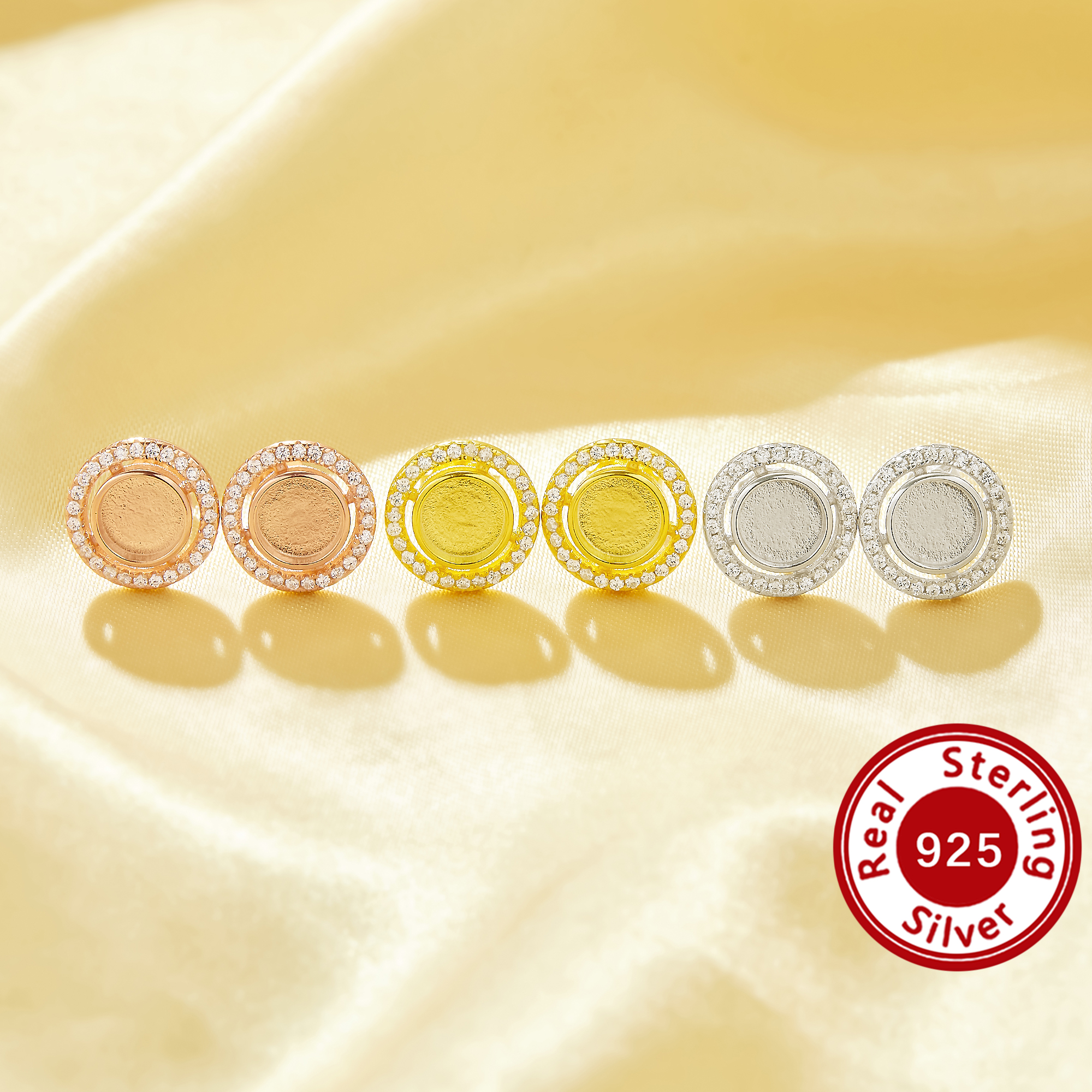 6MM Keepsake Breast Milk Resin Halo Round Bezel Studs Earrings Blank Settings,Solid 925 Sterling Silver Rose Gold Plated Earrings,DIY Earring Supplies 1706246