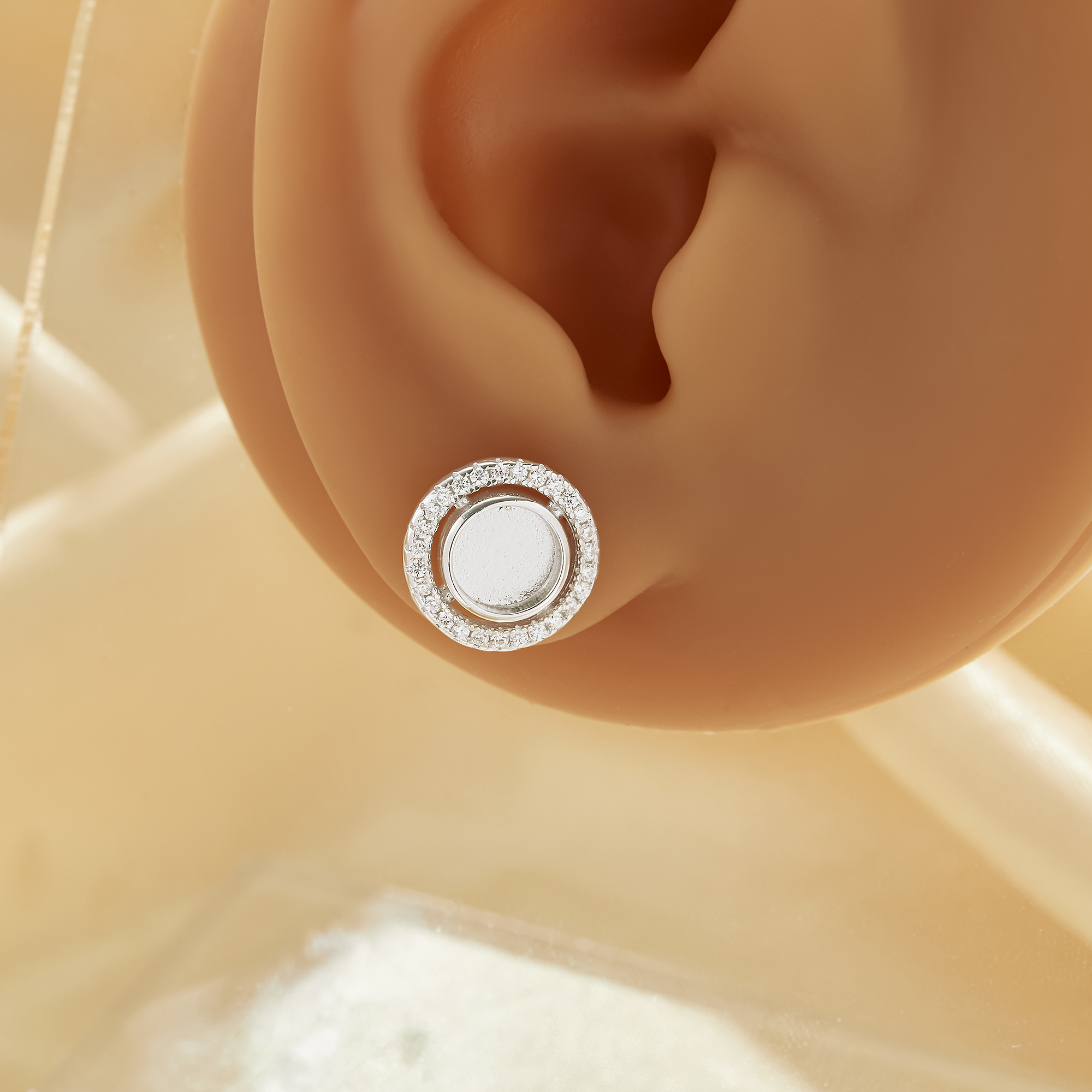 6MM Keepsake Breast Milk Resin Halo Round Bezel Studs Earrings Blank Settings,Solid 925 Sterling Silver Rose Gold Plated Earrings,DIY Earring Supplies 1706246