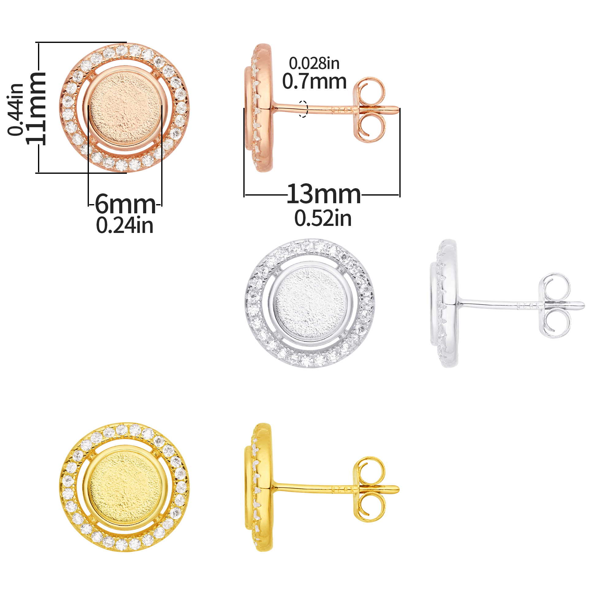 6MM Keepsake Breast Milk Resin Halo Round Bezel Studs Earrings Blank Settings,Solid 925 Sterling Silver Rose Gold Plated Earrings,DIY Earring Supplies 1706246