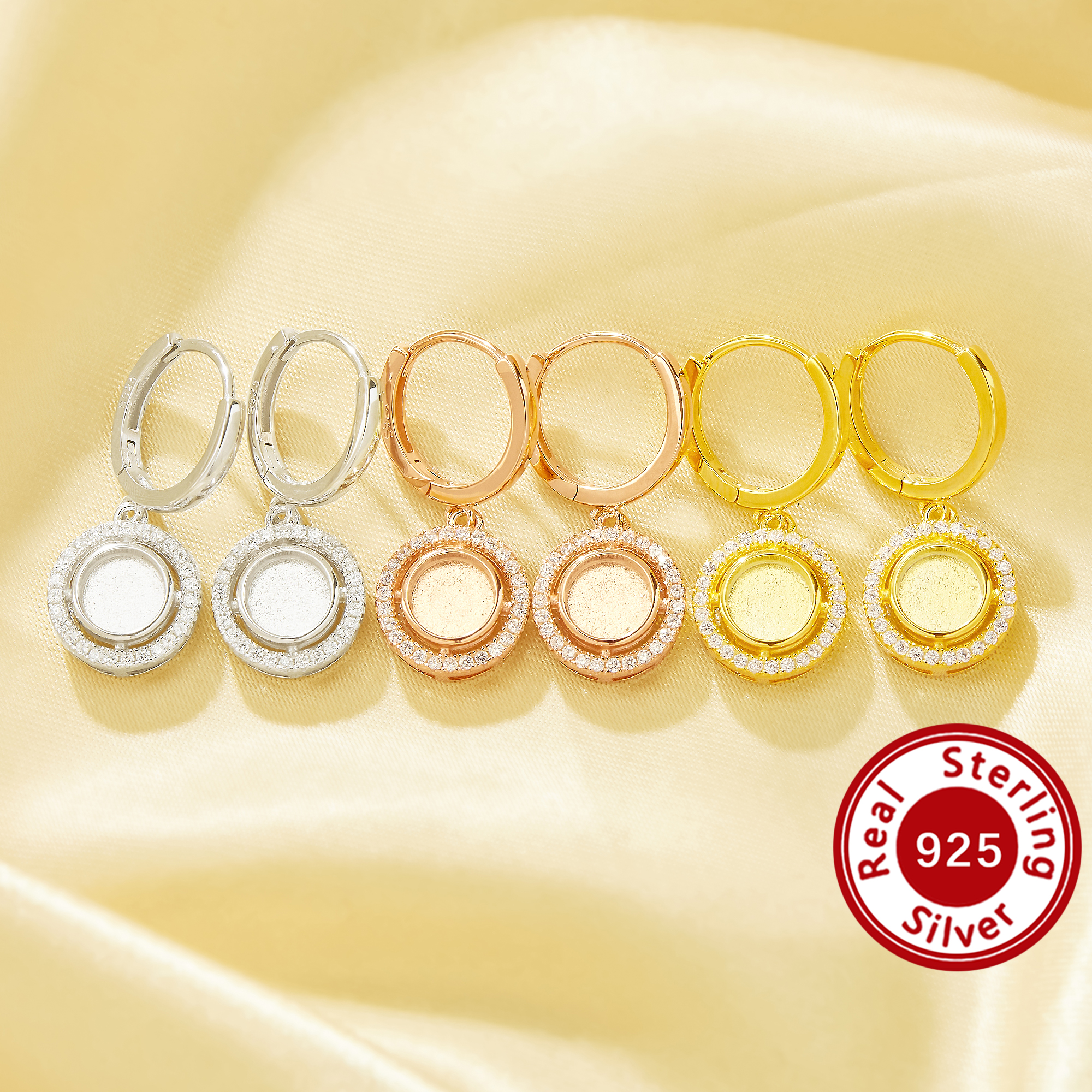 6MM Keepsake Breast Milk Resin Halo Round Bezel Hook Earrings Blank Settings,Solid 925 Sterling Silver Rose Gold Plated Earrings,DIY Earring Supplies 1706247