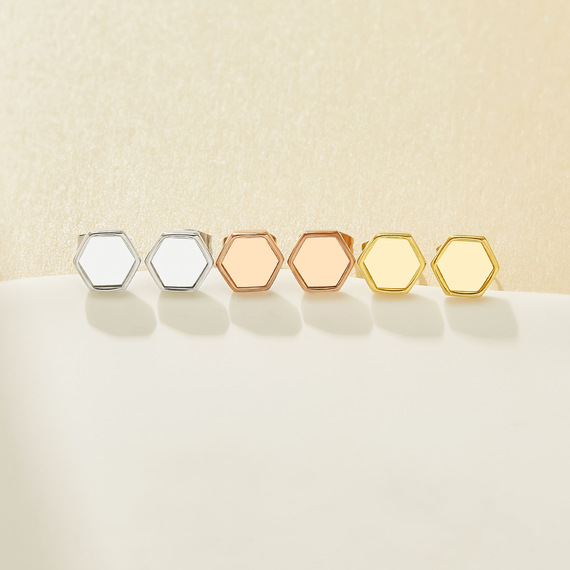 6MM Keepsake Mother Milk Resin Hexagon Earrings Blank Settings,Silver Rose Gold 316L Stainless Steel Studs Earrings Supplies 1706257